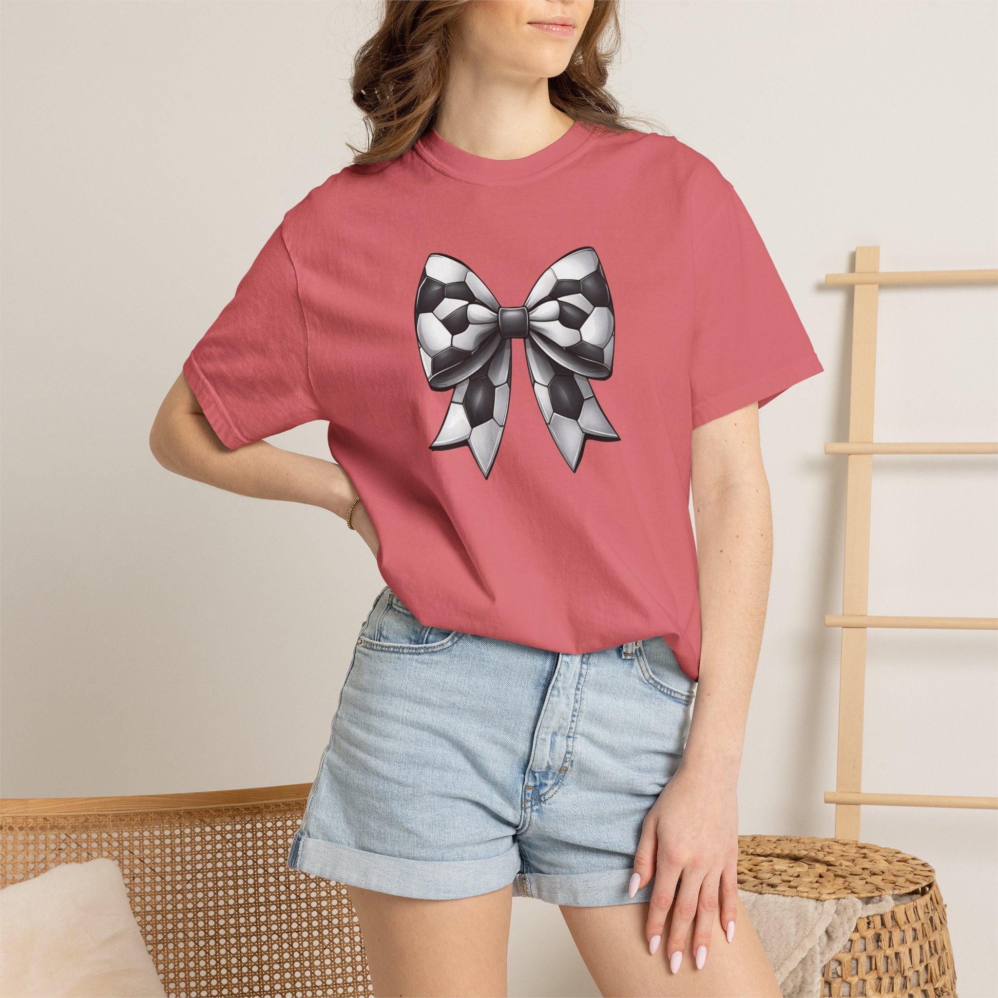 Checkerboard Bow T-Shirt — Monochrome Vintage Ribbon Graphic