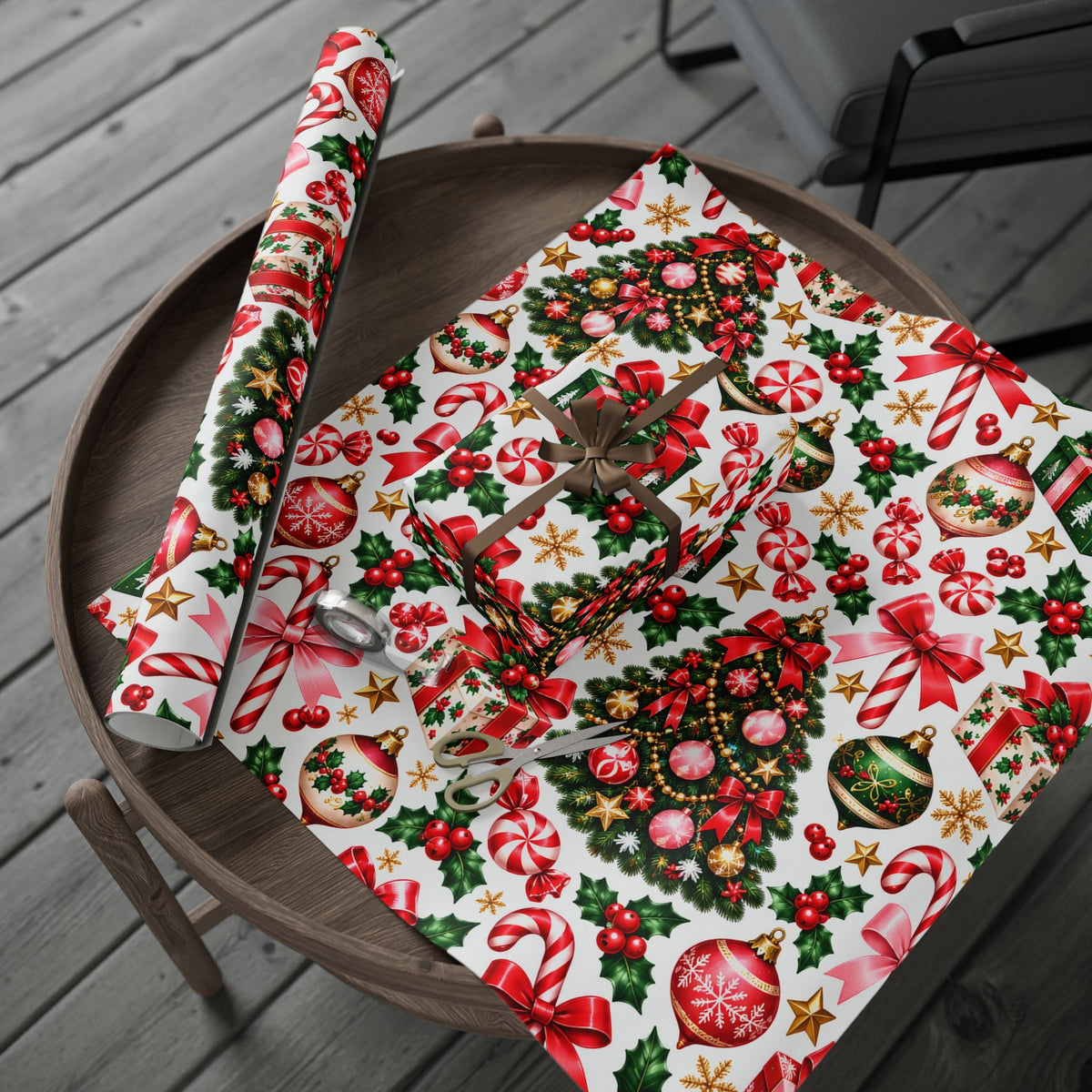 Peppermint & Pretty Bows | Vintage Christmas Wrapping Paper