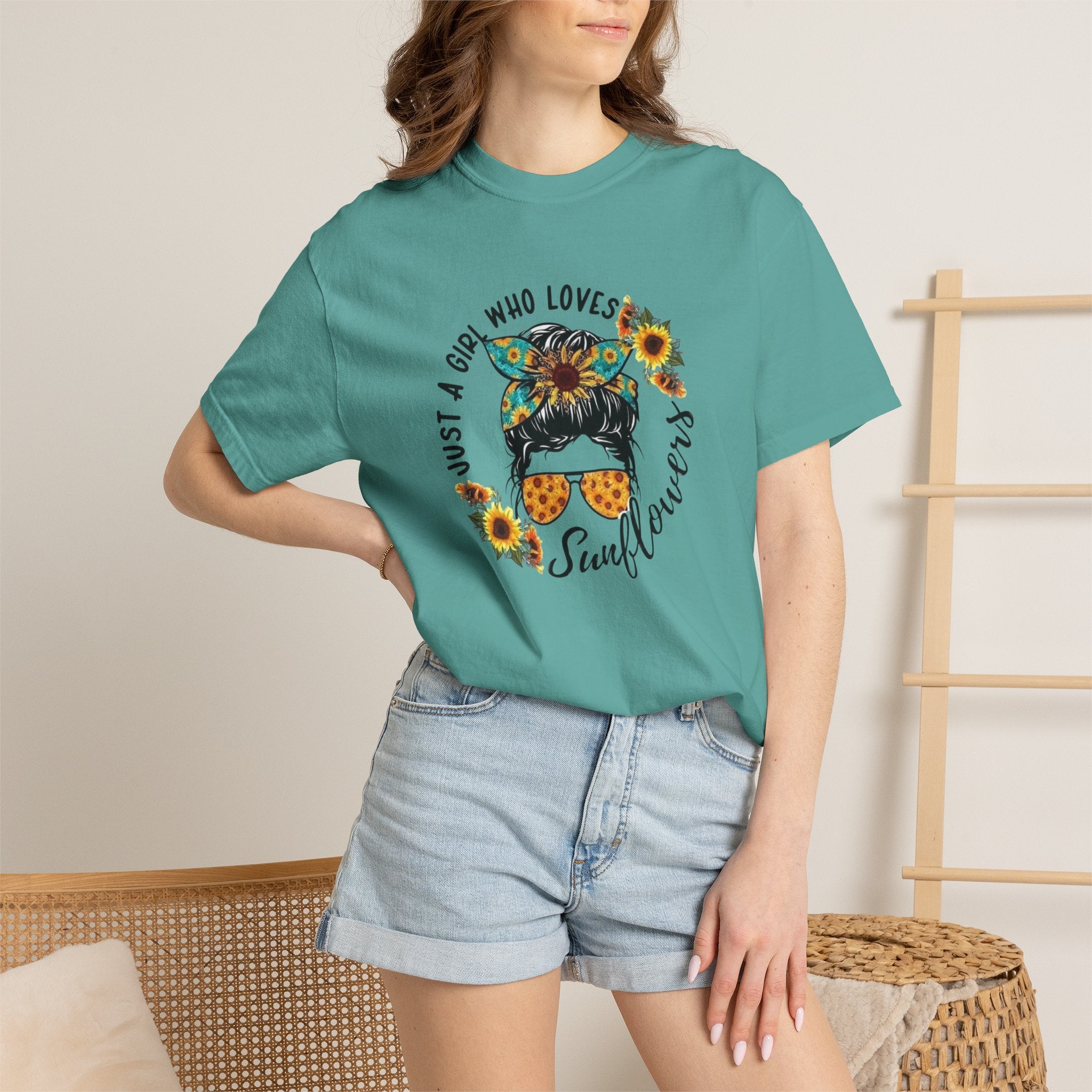 T-Shirt — "Just a Girl Who Loves Sunflowers" Graphic Tee