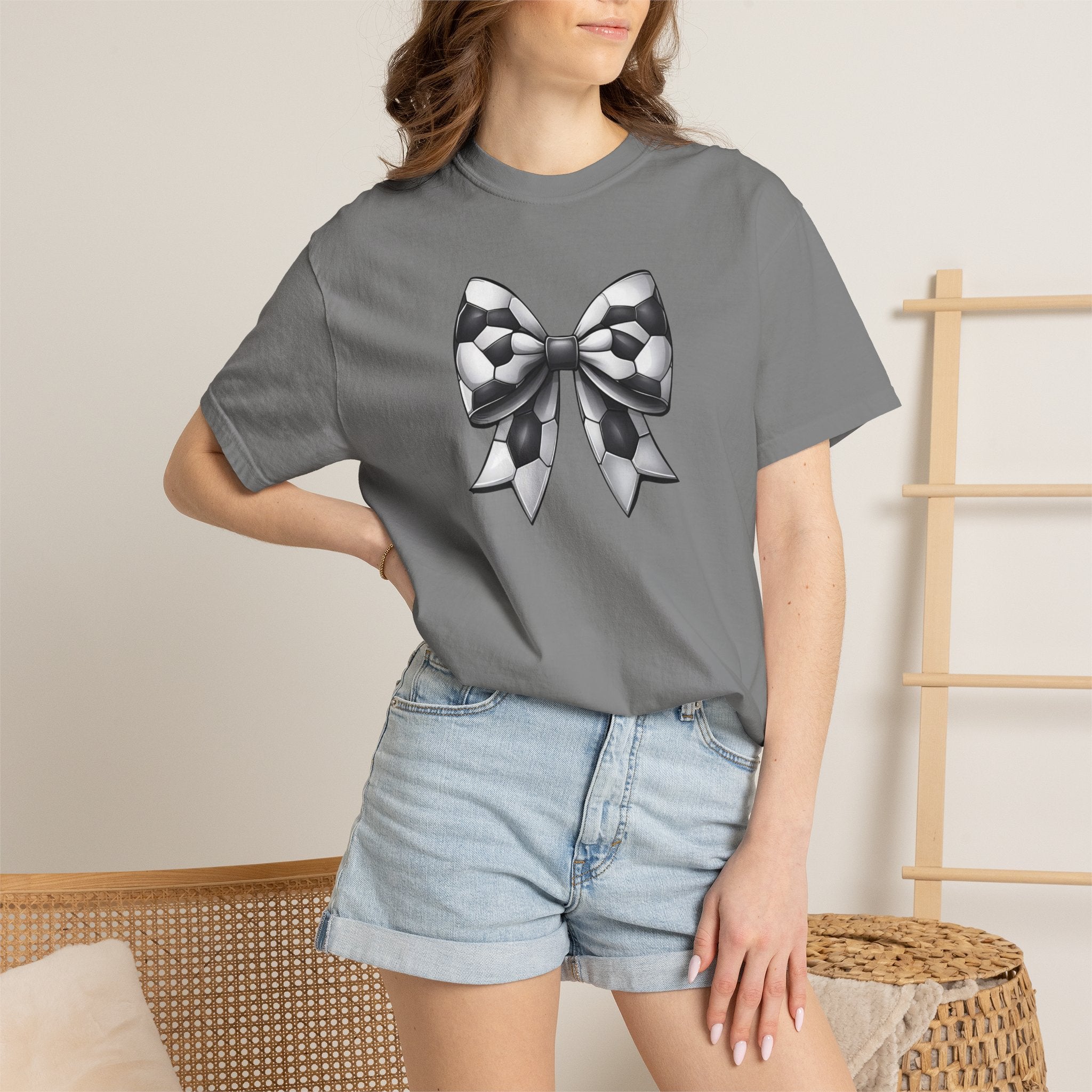 Checkerboard Bow T-Shirt — Monochrome Vintage Ribbon Graphic