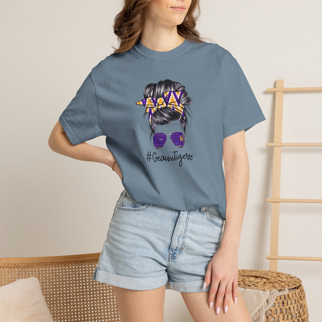 Gravtigers Hair Bun Sunglasses Graphic Tee