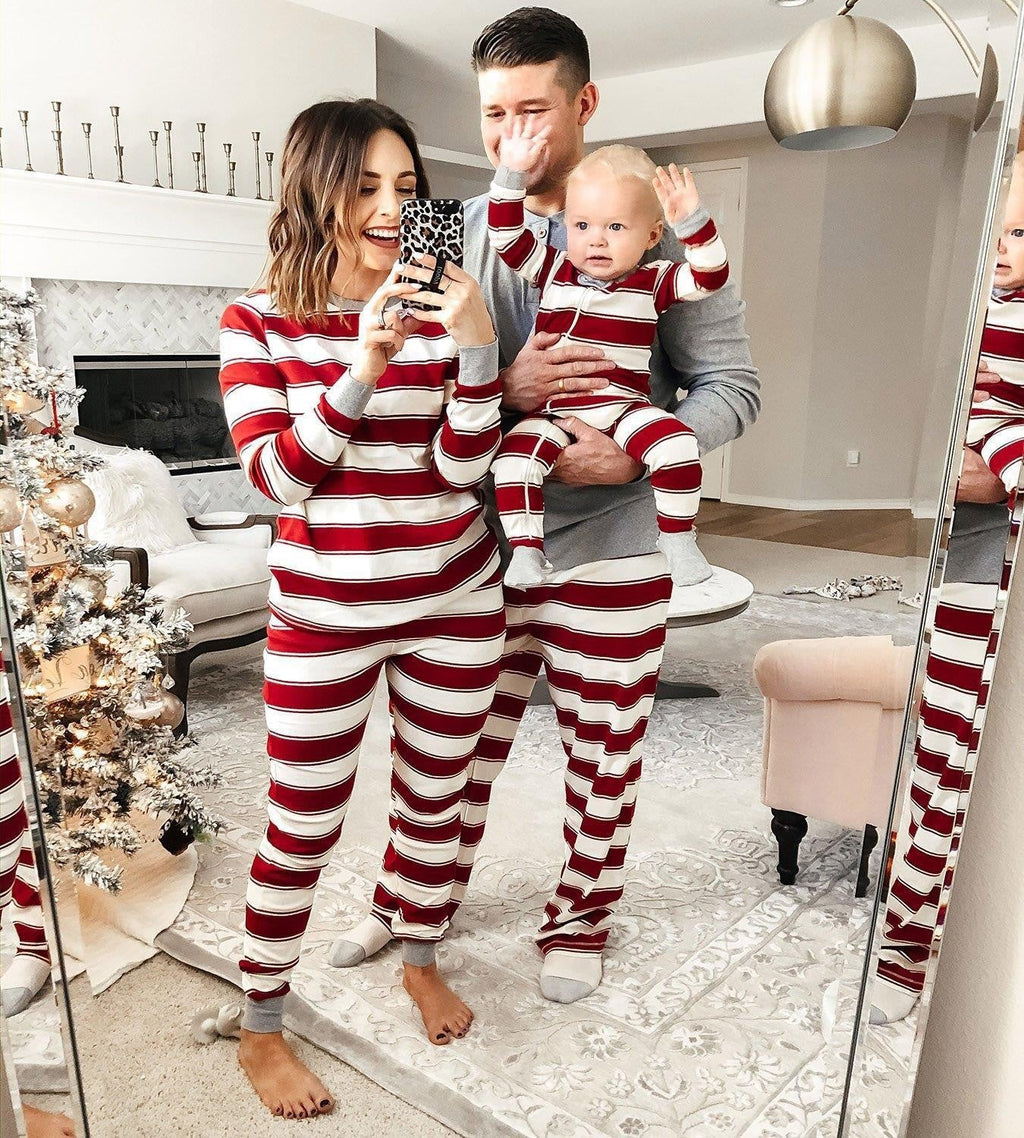 Matching Family Christmas Pajamas – Red & White Striped Holiday Pajama Set