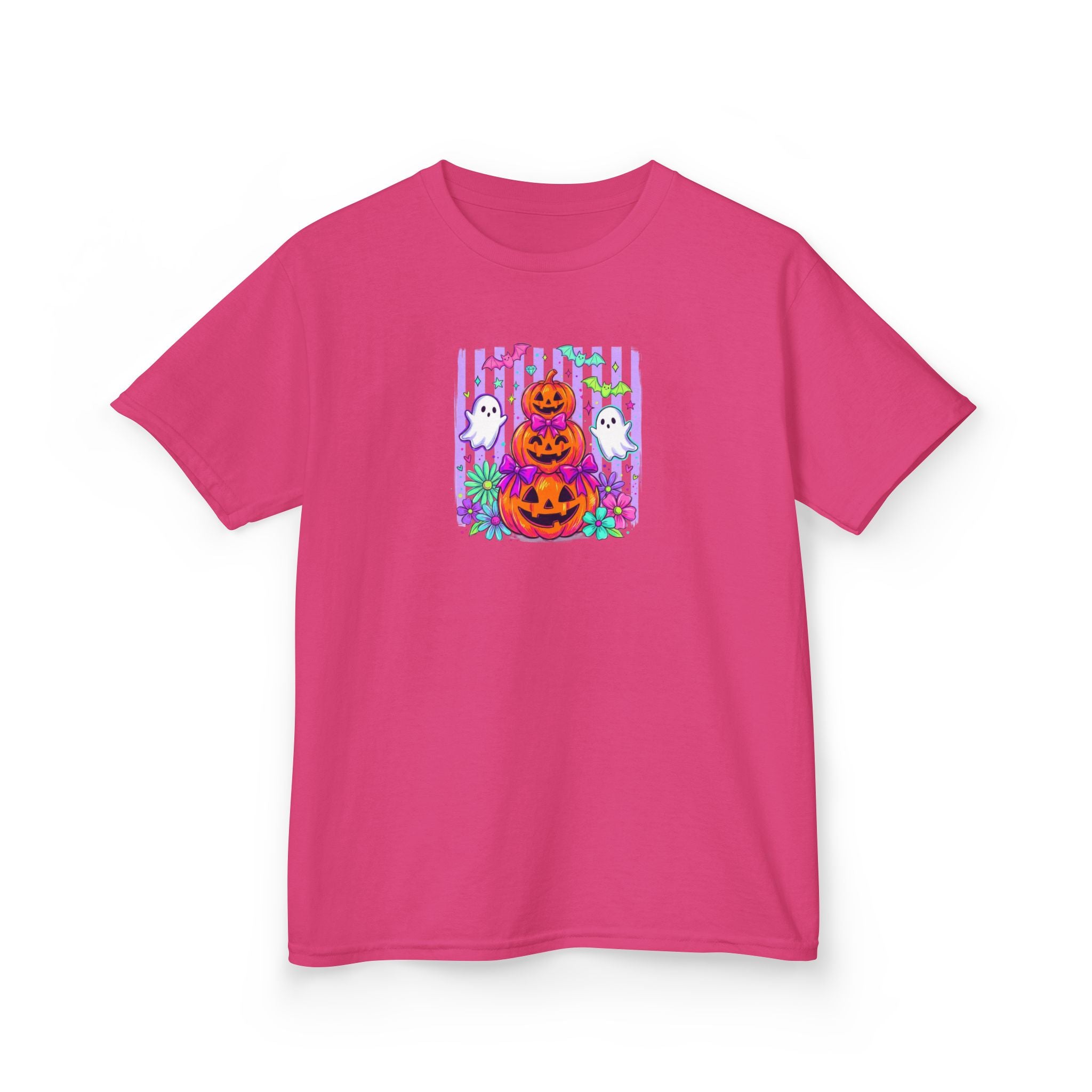 Kids Halloween Pumpkins T‑Shirt — Cute Jack‑O'Lantern Stack with Ghosts