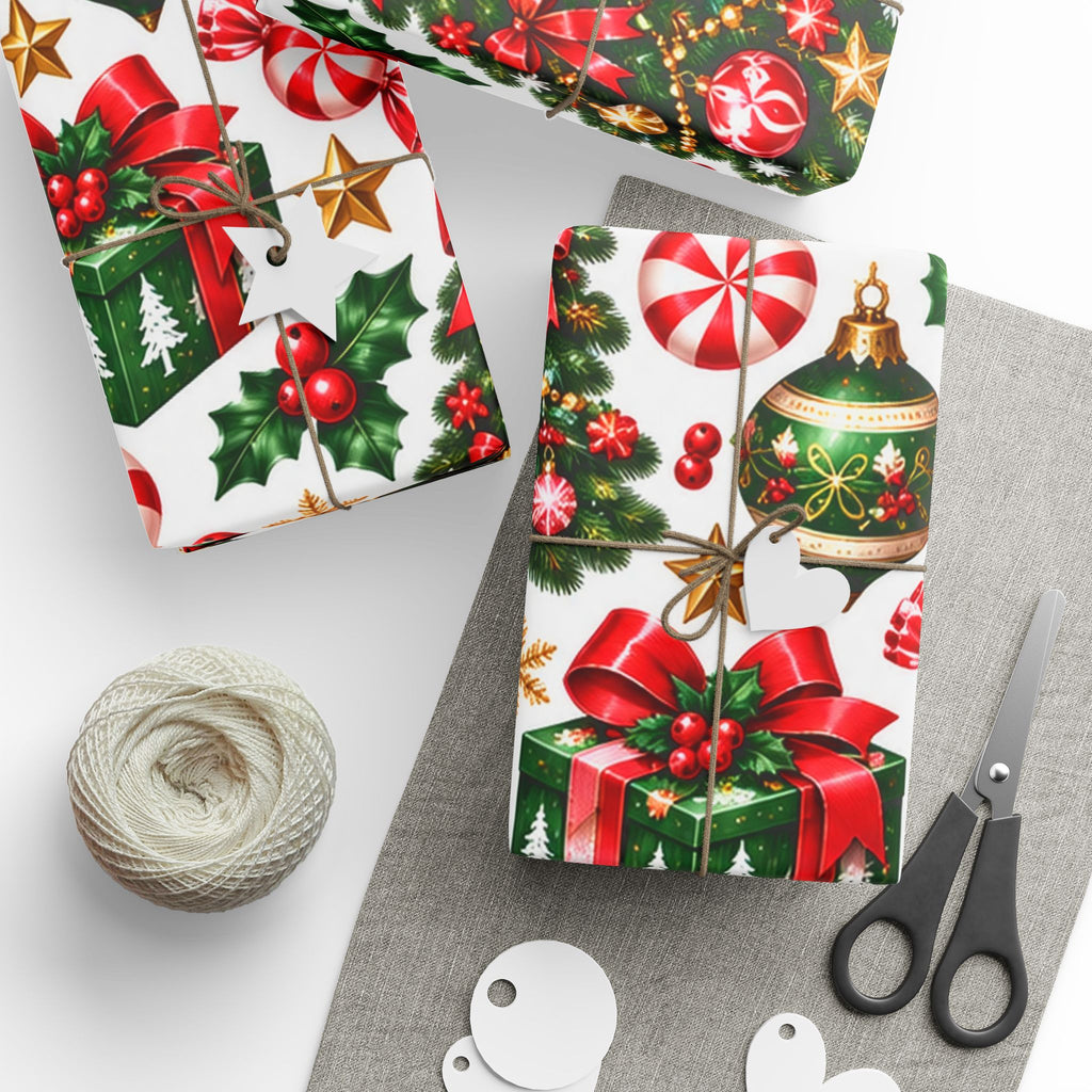 Peppermint & Pretty Bows | Vintage Christmas Wrapping Paper
