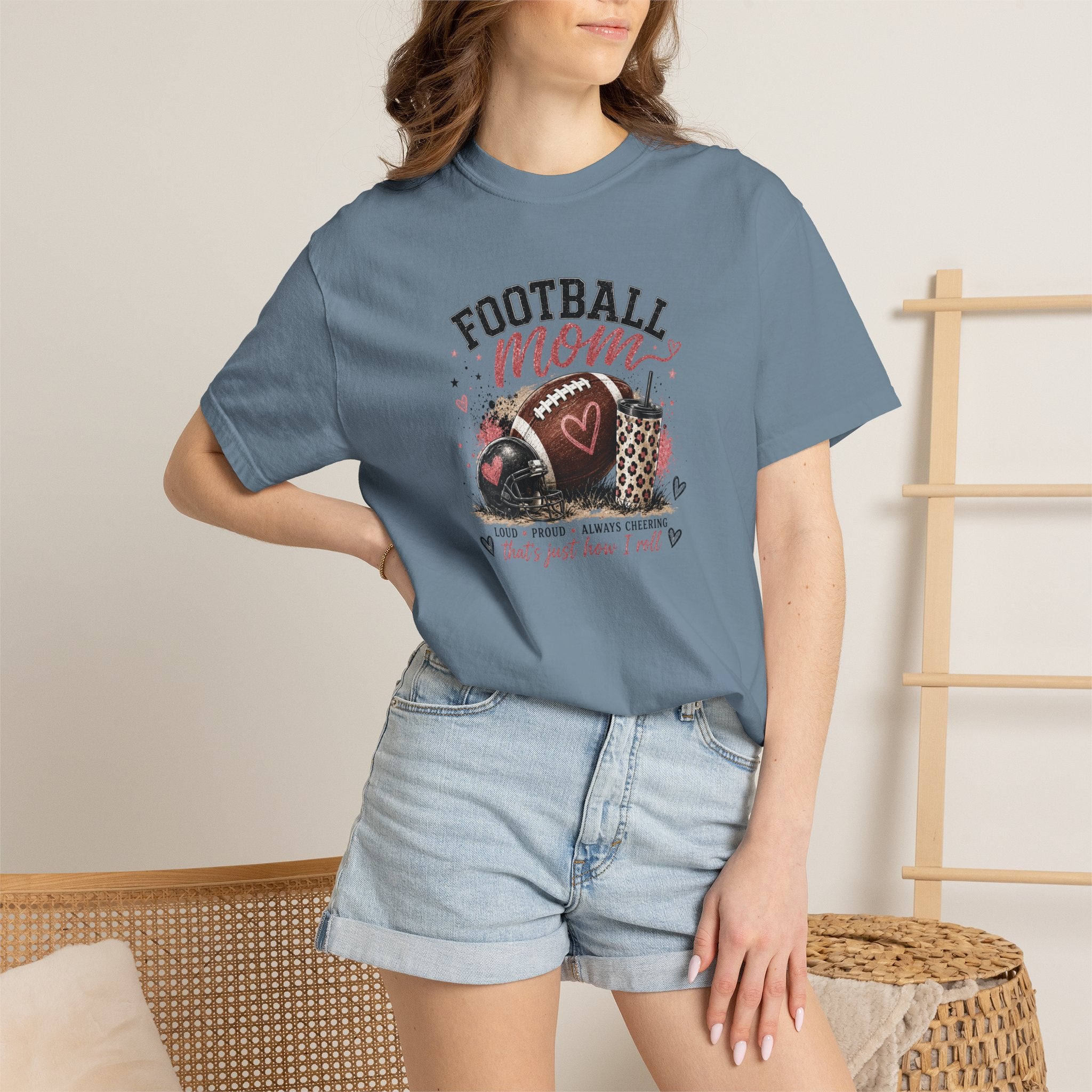 Football Mom T-Shirt — Leopard Heart Football Design
