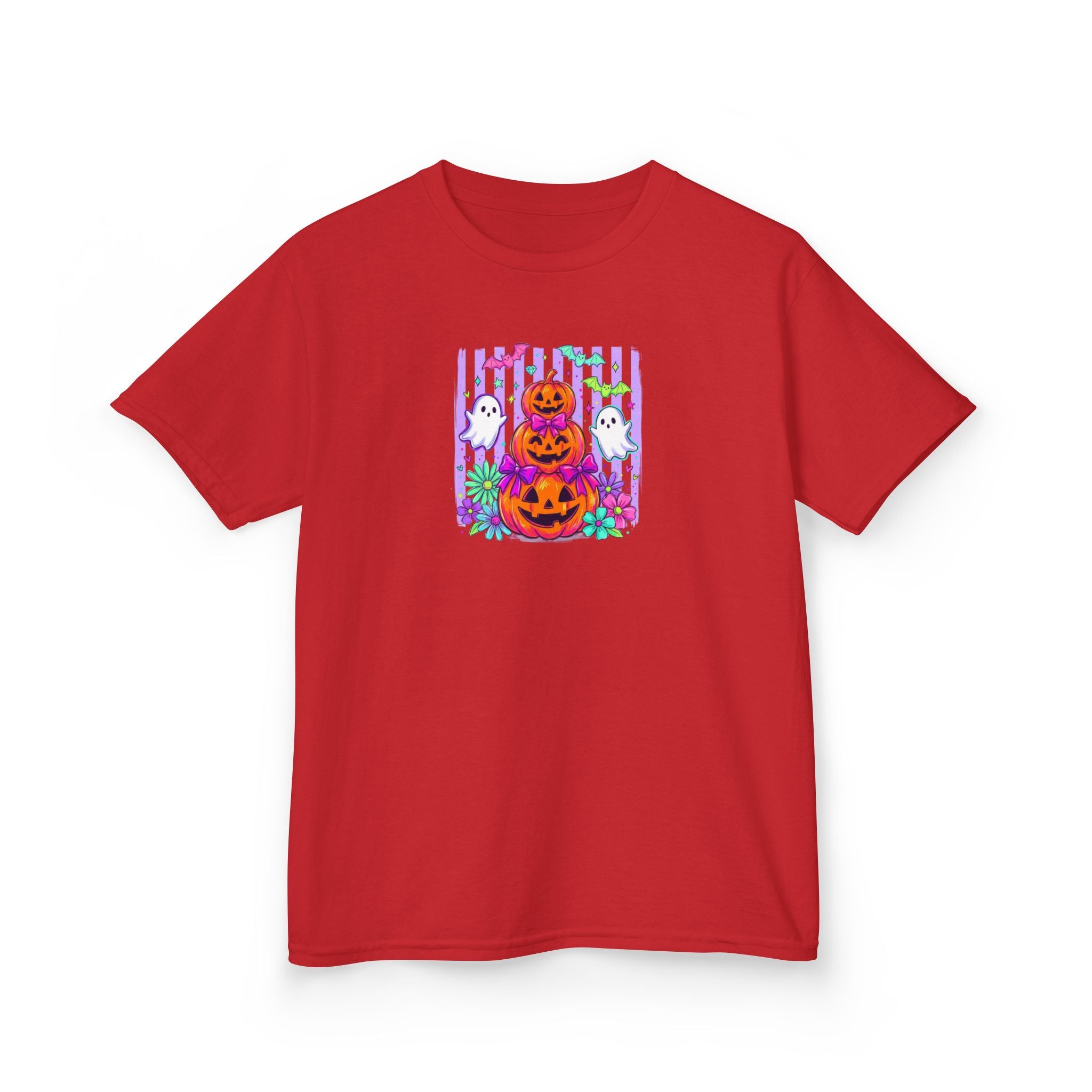 Kids Halloween Pumpkins T‑Shirt — Cute Jack‑O'Lantern Stack with Ghosts