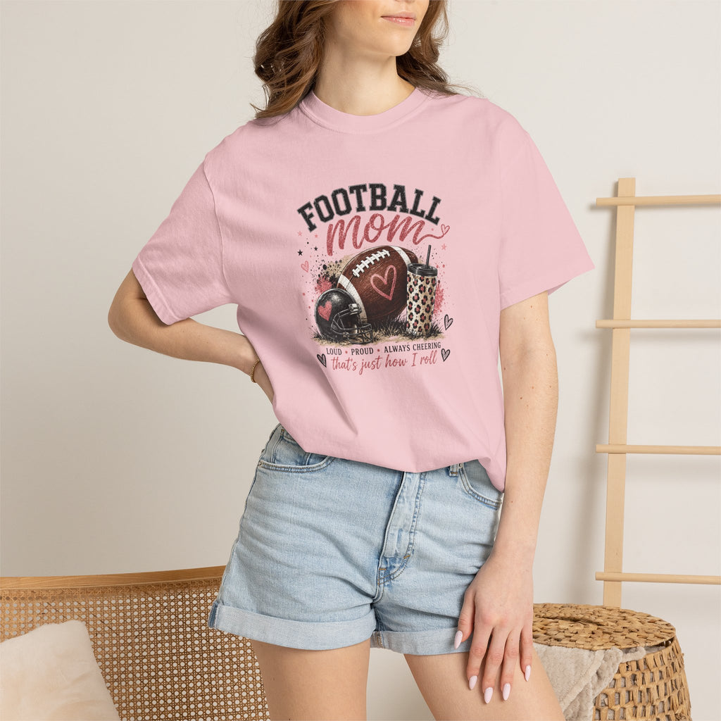 Football Mom T-Shirt — Leopard Heart Football Design