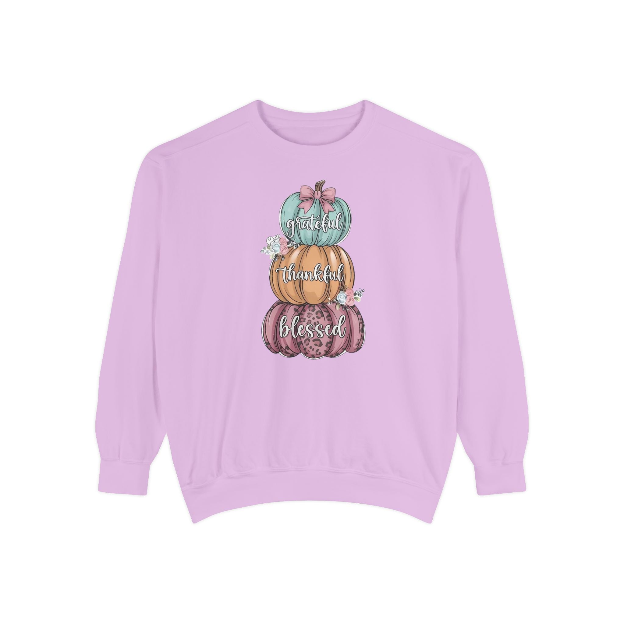 Pumpkin Stack Sweatshirt — Grateful, Thankful, Blessed