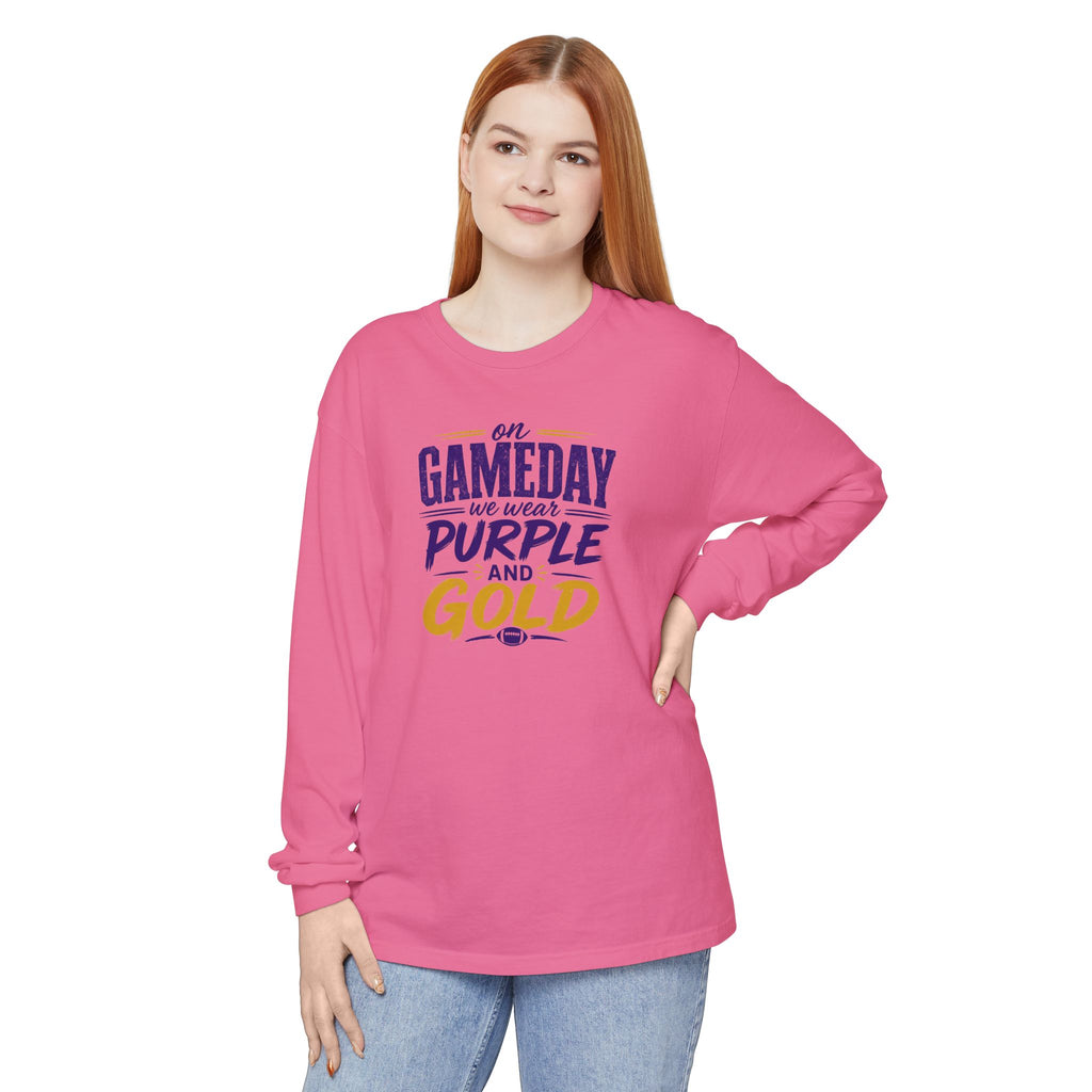 Gameday We Wear Purple and Gold Long Sleeve Tee