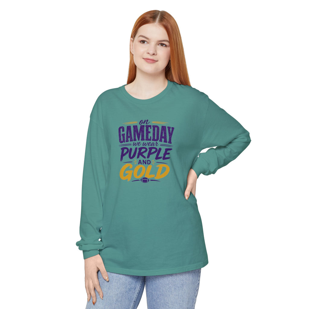 Gameday We Wear Purple and Gold Long Sleeve Tee