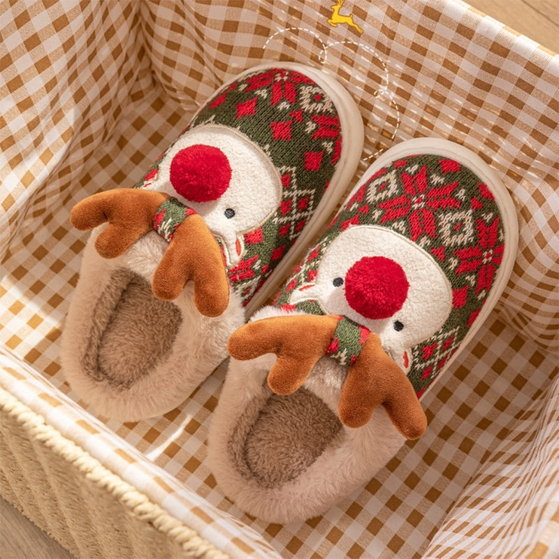 Women’s Christmas Reindeer Plush Slippers – Cozy Holiday House Shoes