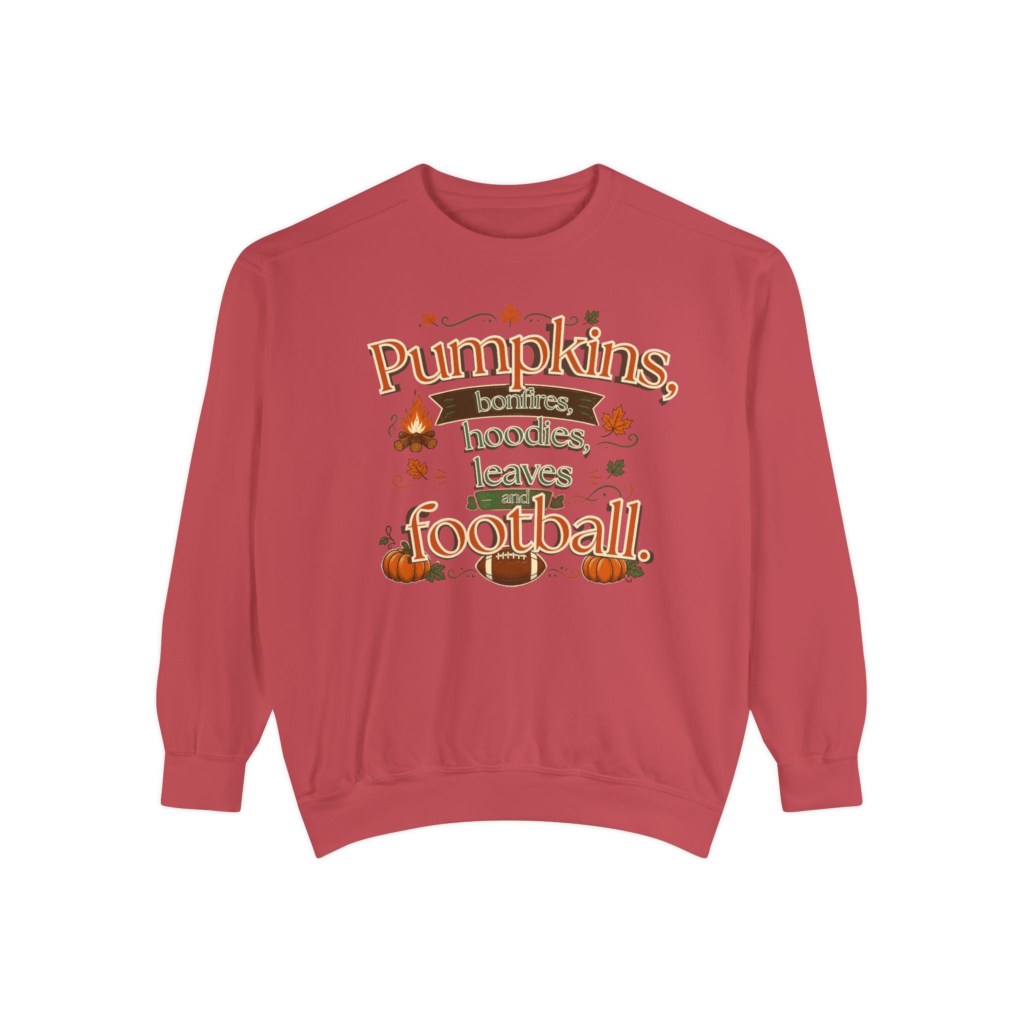 Fall Sweatshirt – "Pumpkins, Bonfires, Hoodies, Leaves, Football" Cozy Autumn Pullover