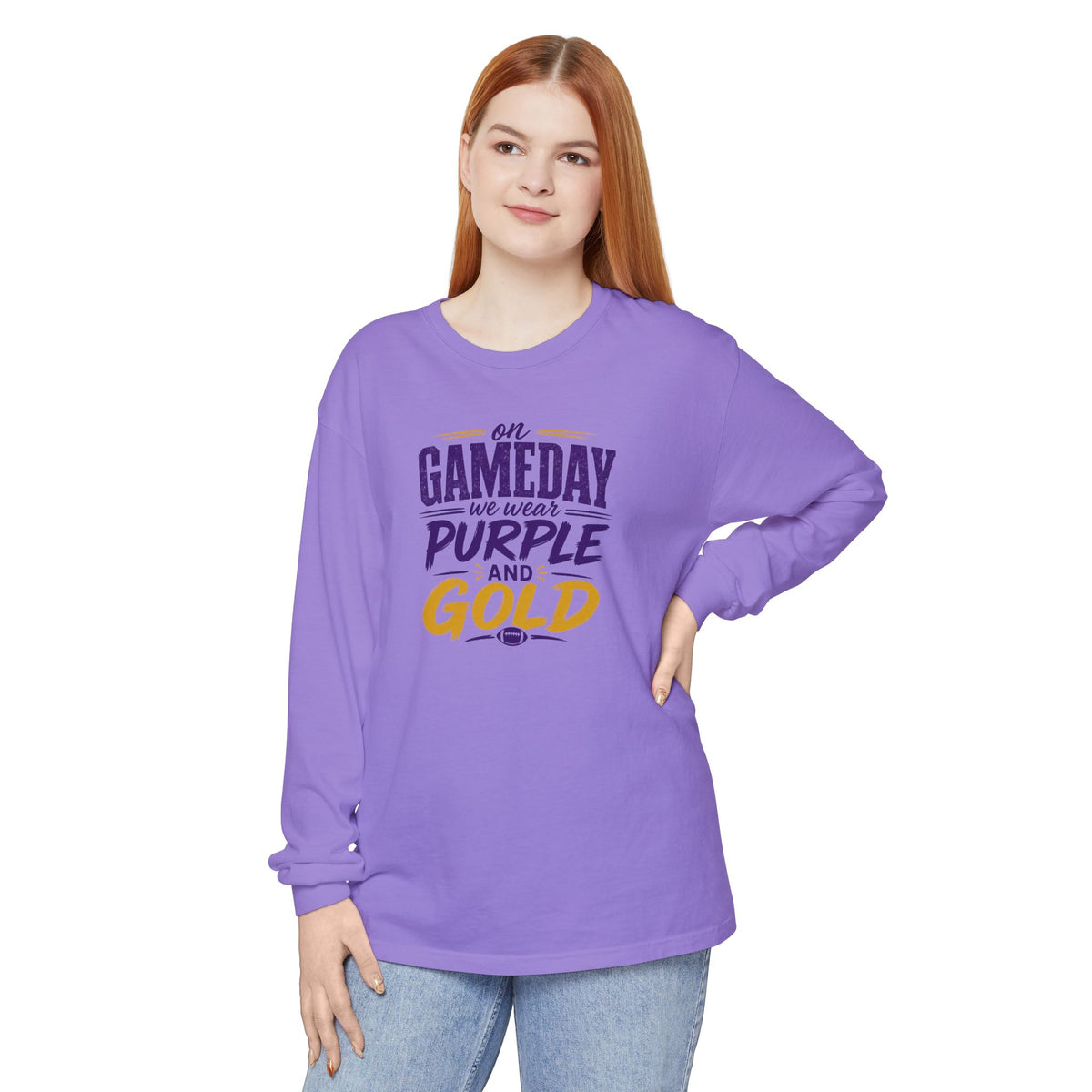 Gameday We Wear Purple and Gold Long Sleeve Tee