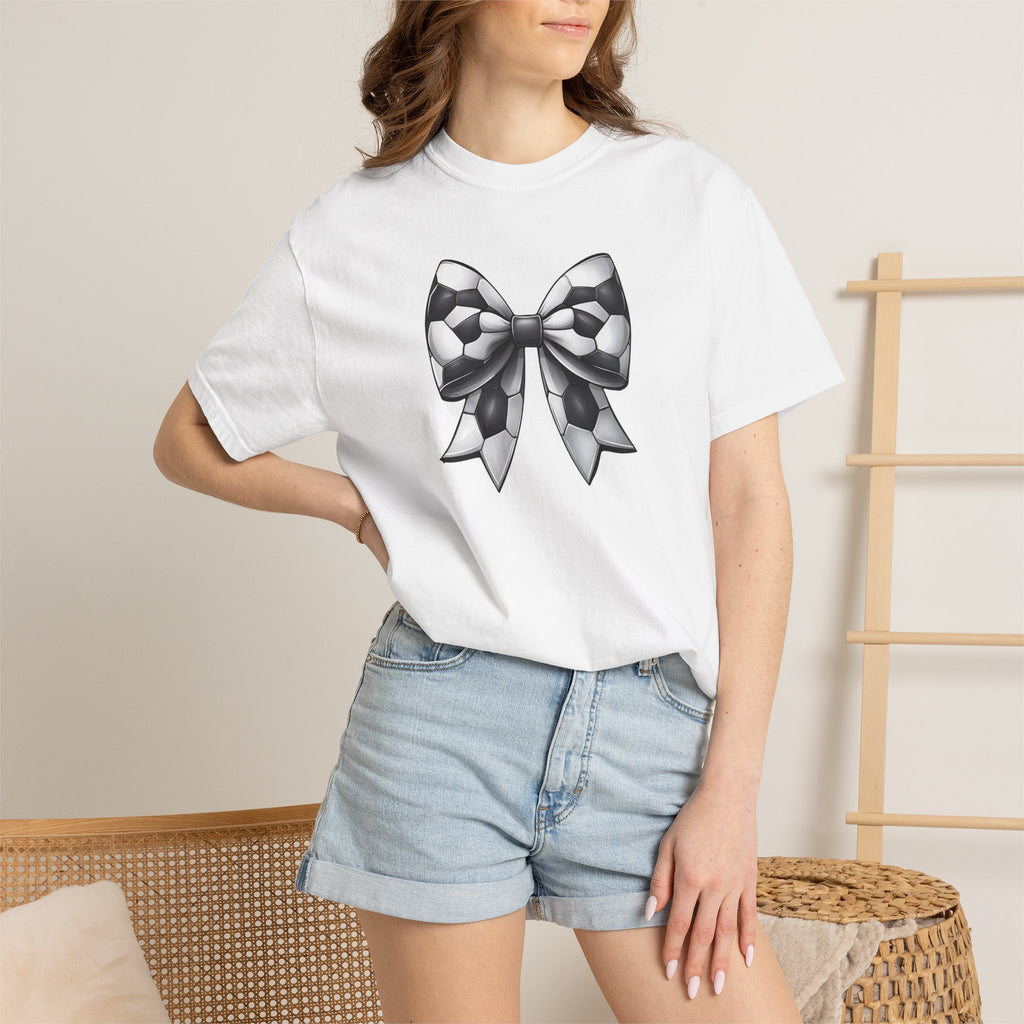 Checkerboard Bow T-Shirt — Monochrome Vintage Ribbon Graphic