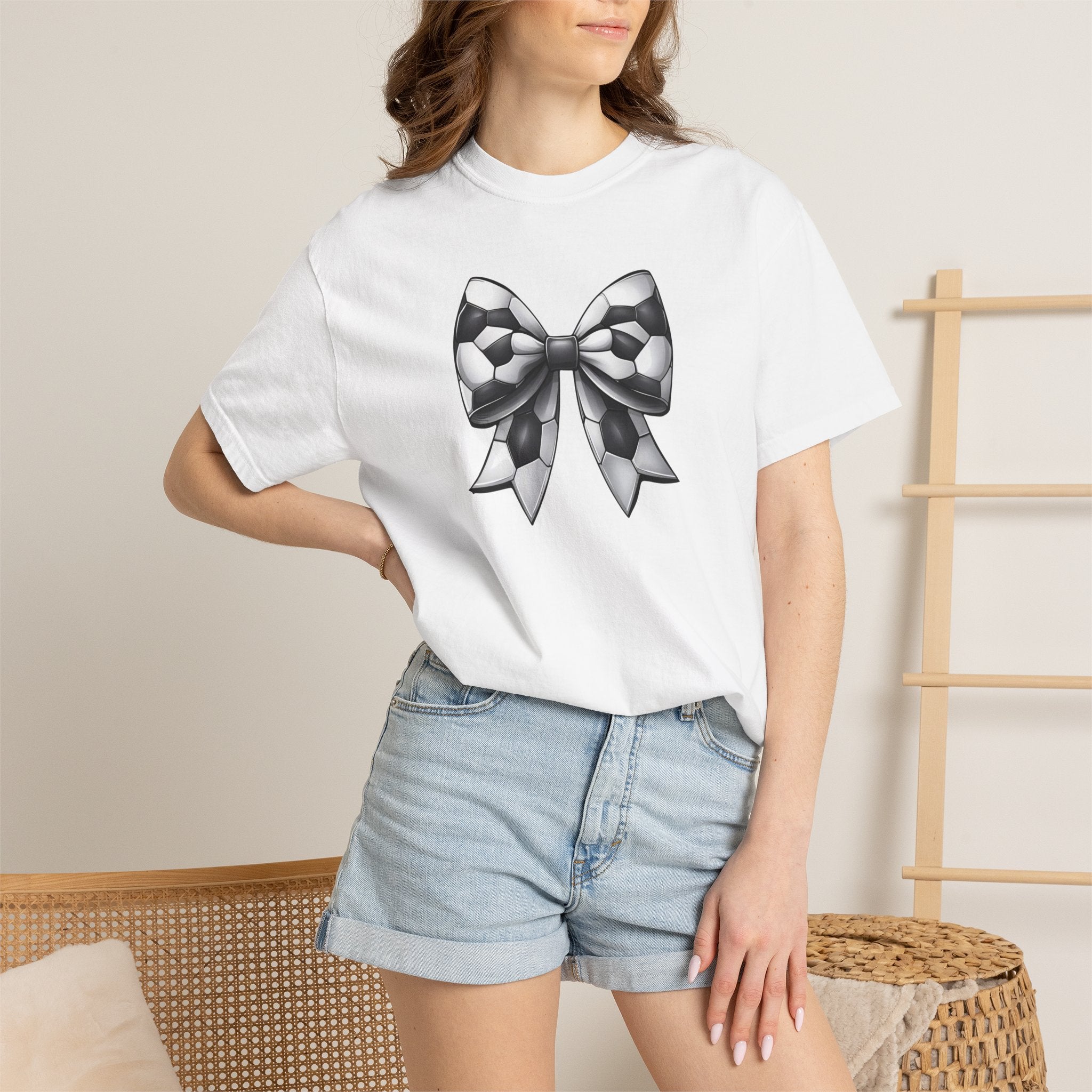 Checkerboard Bow T-Shirt — Monochrome Vintage Ribbon Graphic