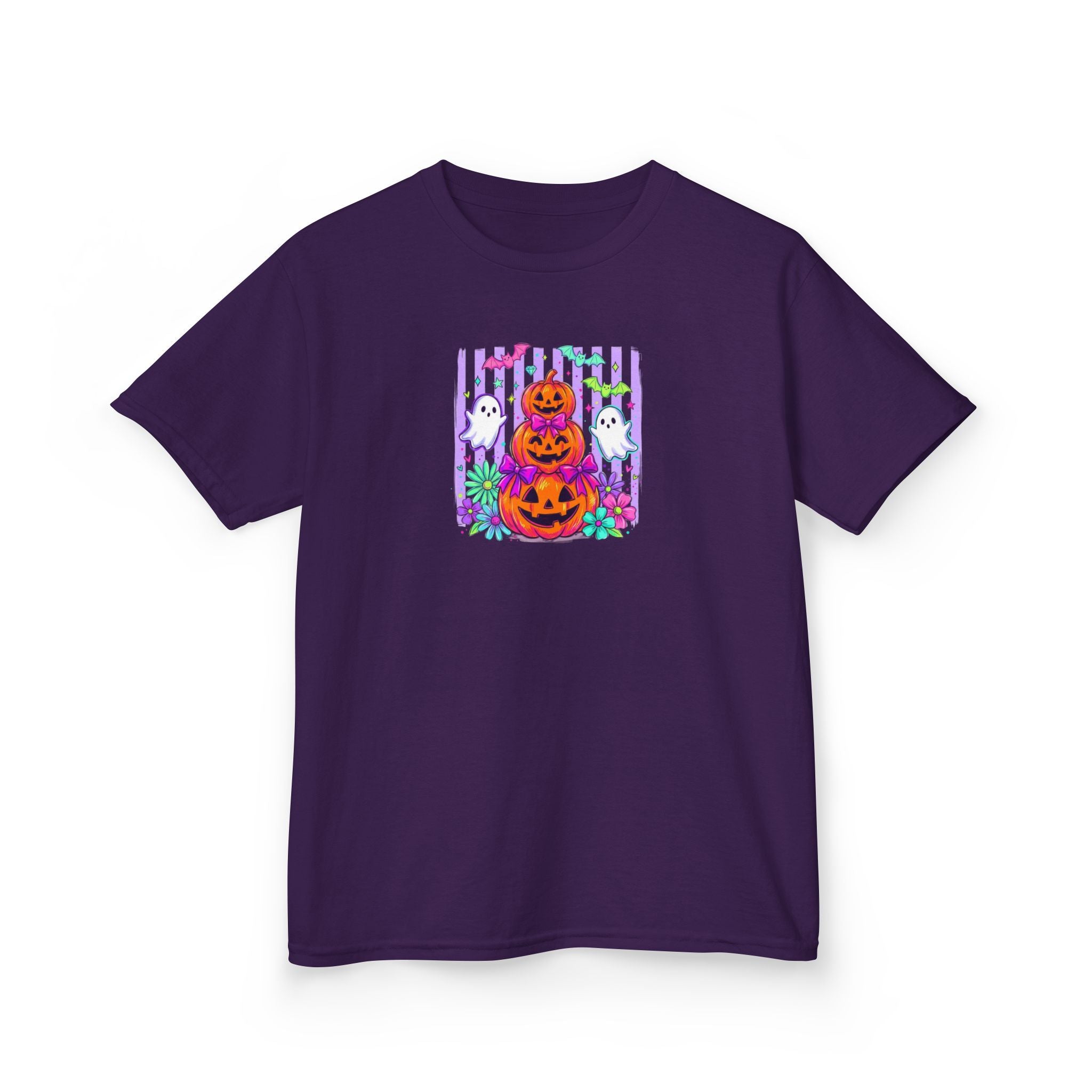 Kids Halloween Pumpkins T‑Shirt — Cute Jack‑O'Lantern Stack with Ghosts