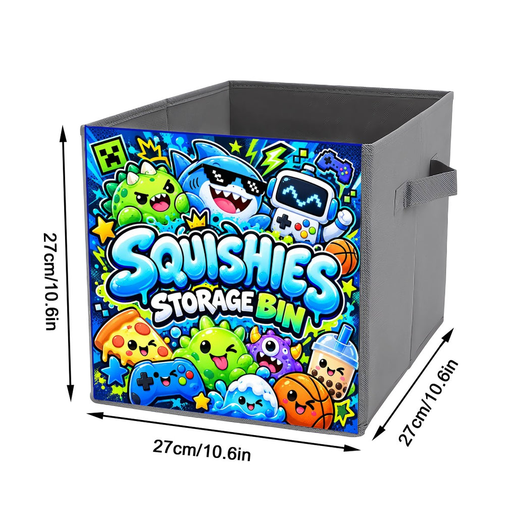 Kawaii Squishies Storage Bin – Blue Gamer Collapsible Toy Organizer