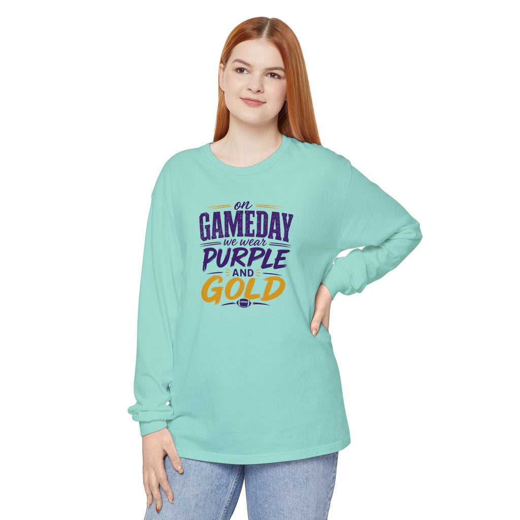 Gameday We Wear Purple and Gold Long Sleeve Tee