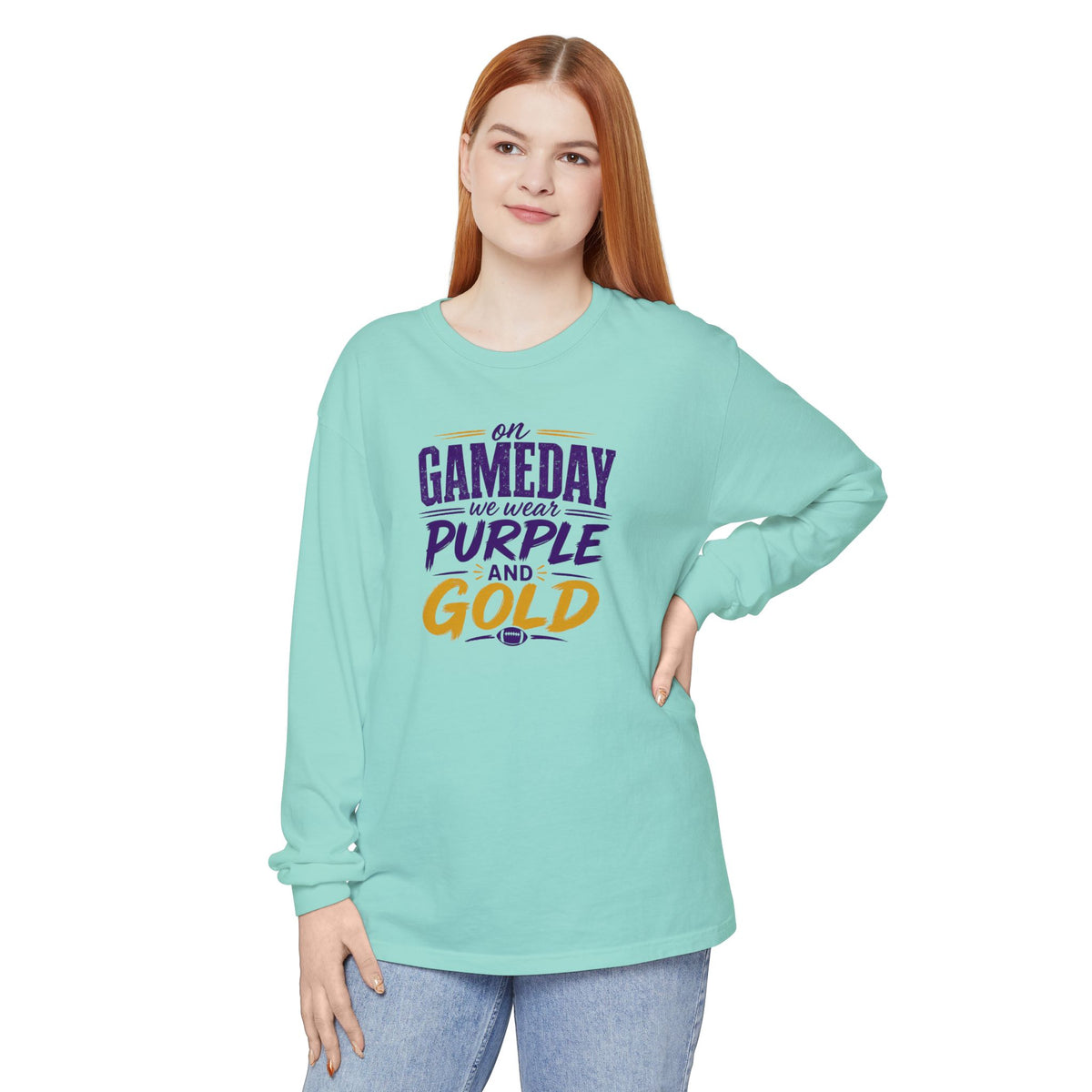 Gameday We Wear Purple and Gold Long Sleeve Tee