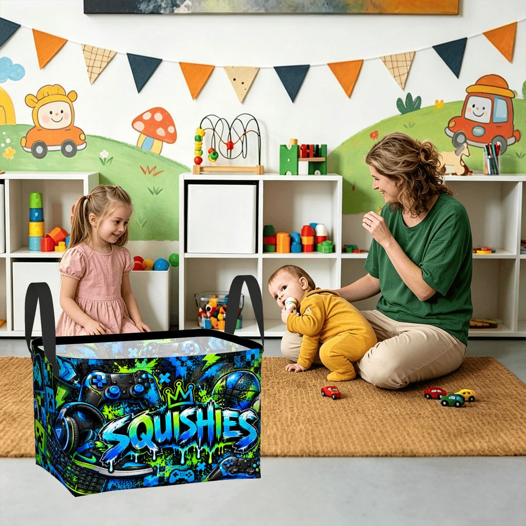 Neon Gamer Squishies Storage Bin – Teen Room Organizer