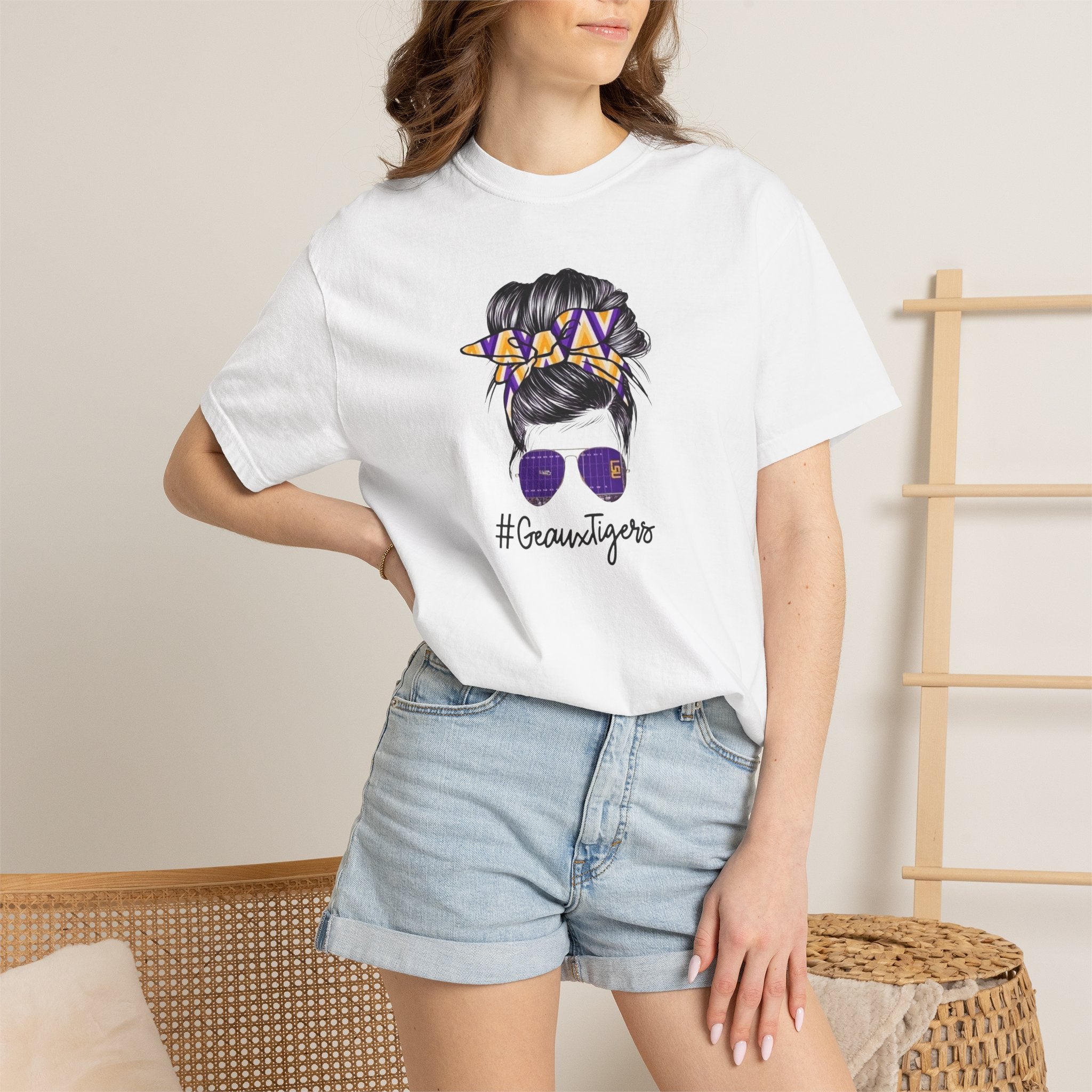 Gravtigers Hair Bun Sunglasses Graphic Tee