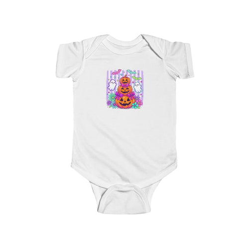 Baby Halloween Bodysuit - Cute Pumpkin Stack & Ghosts Infant Onesie