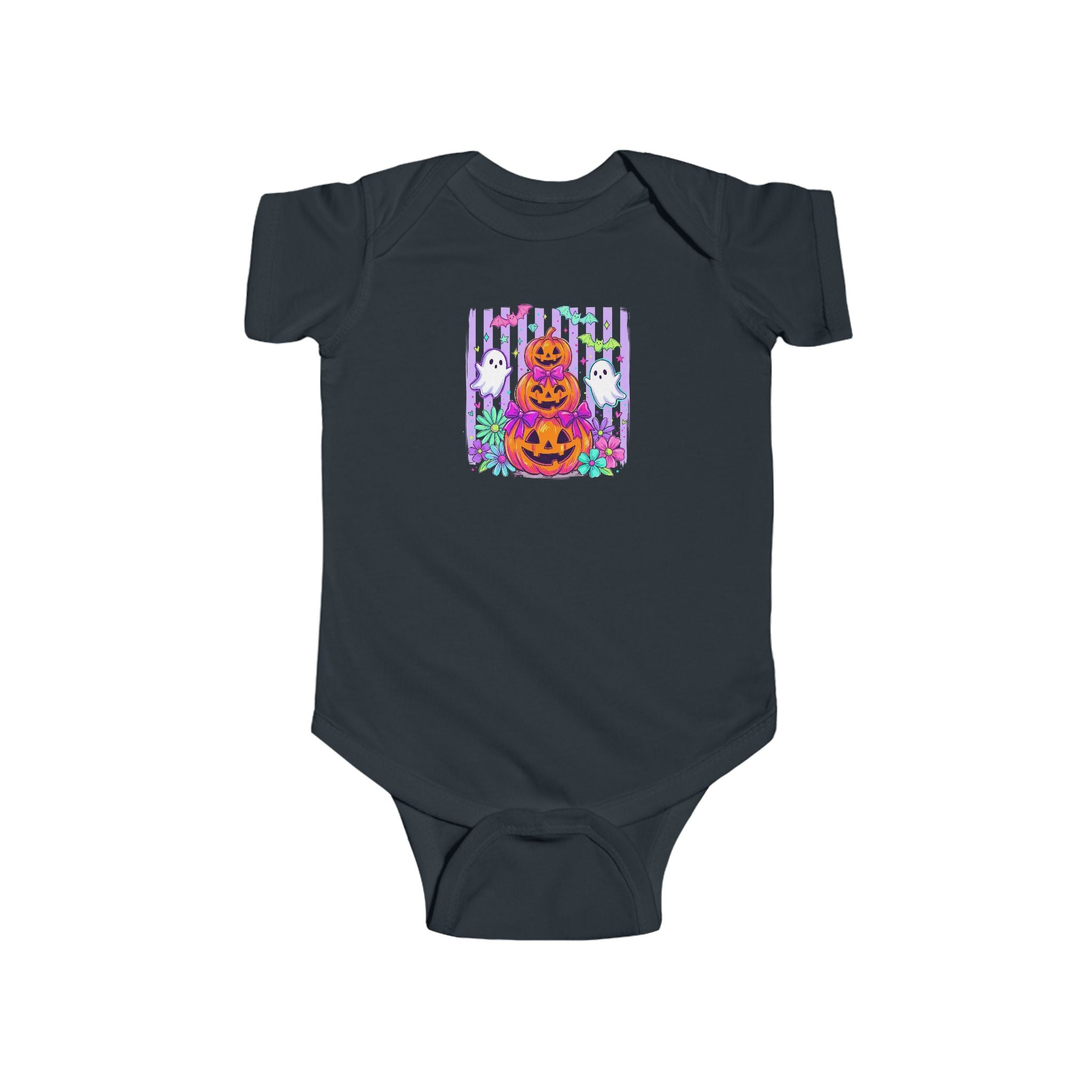Baby Halloween Bodysuit - Cute Pumpkin Stack & Ghosts Infant Onesie