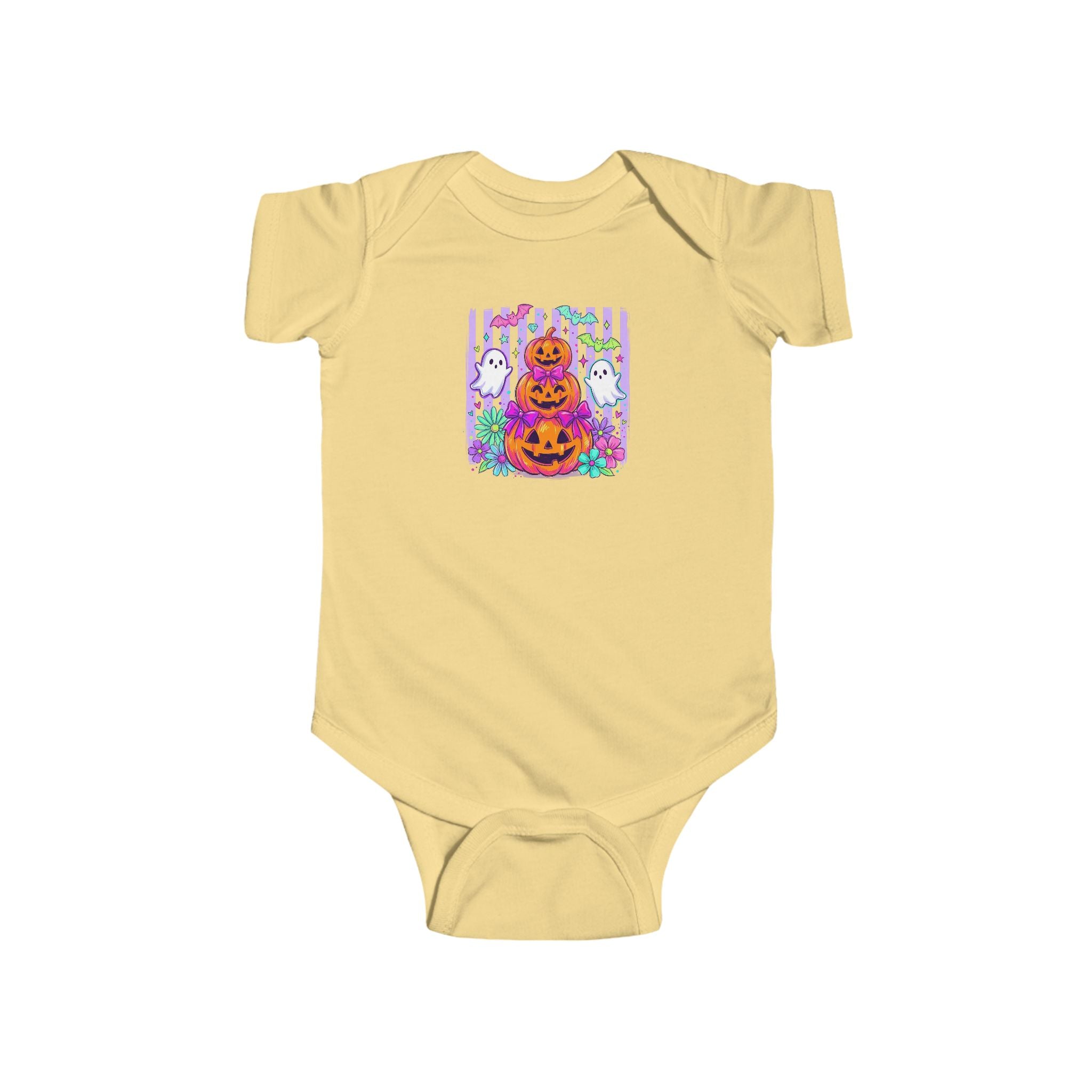 Baby Halloween Bodysuit - Cute Pumpkin Stack & Ghosts Infant Onesie