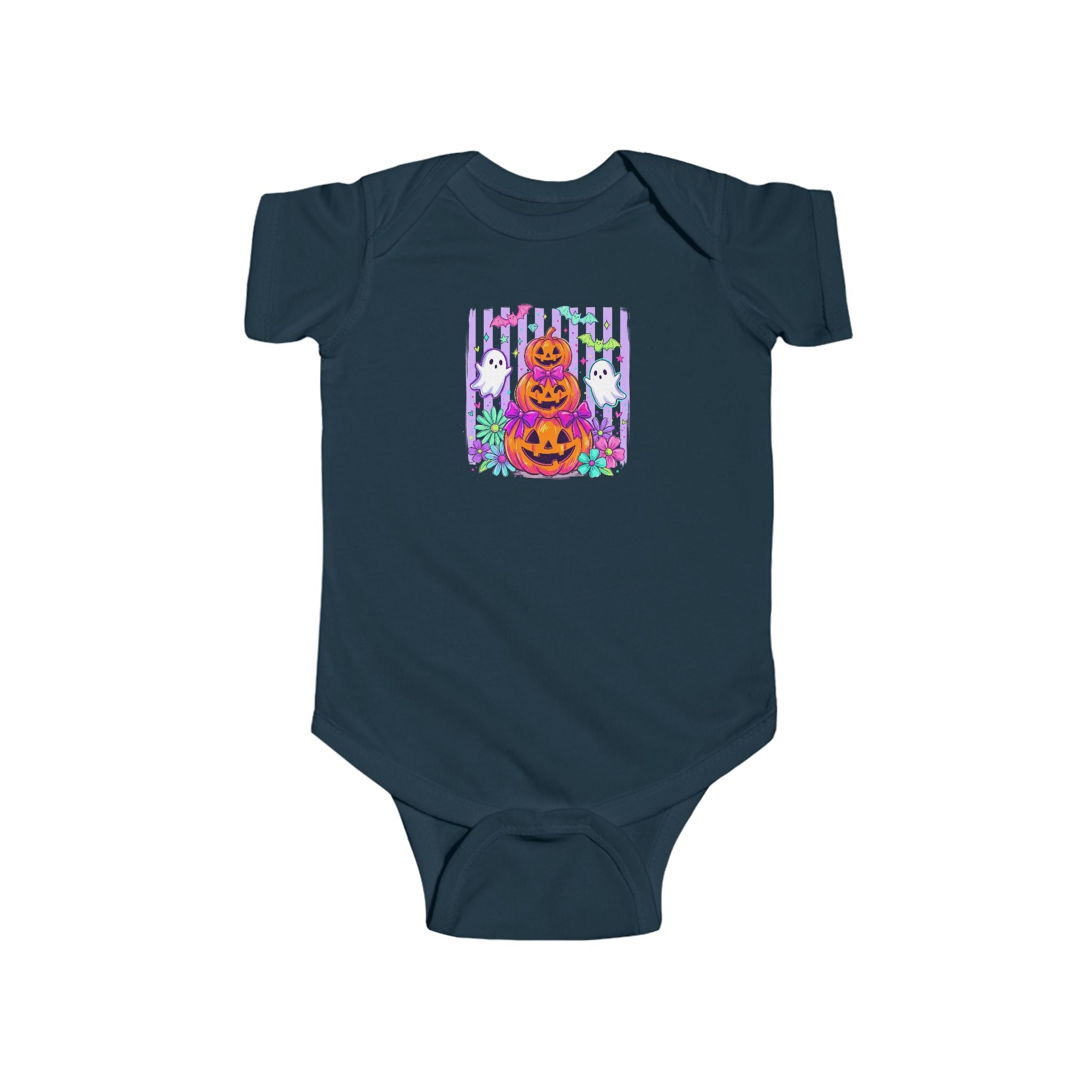 Baby Halloween Bodysuit - Cute Pumpkin Stack & Ghosts Infant Onesie