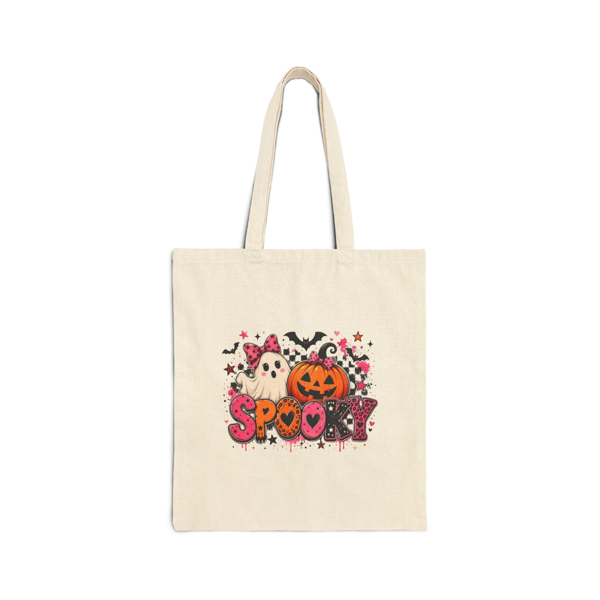 Spooky Halloween Tote Bag — Cute Ghosts & Pumpkin Stack Canvas Tote