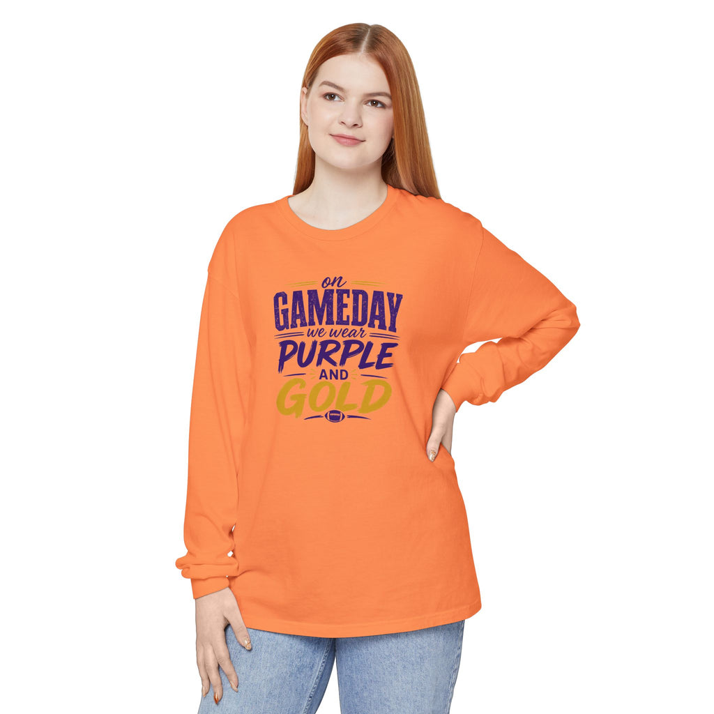 Gameday We Wear Purple and Gold Long Sleeve Tee