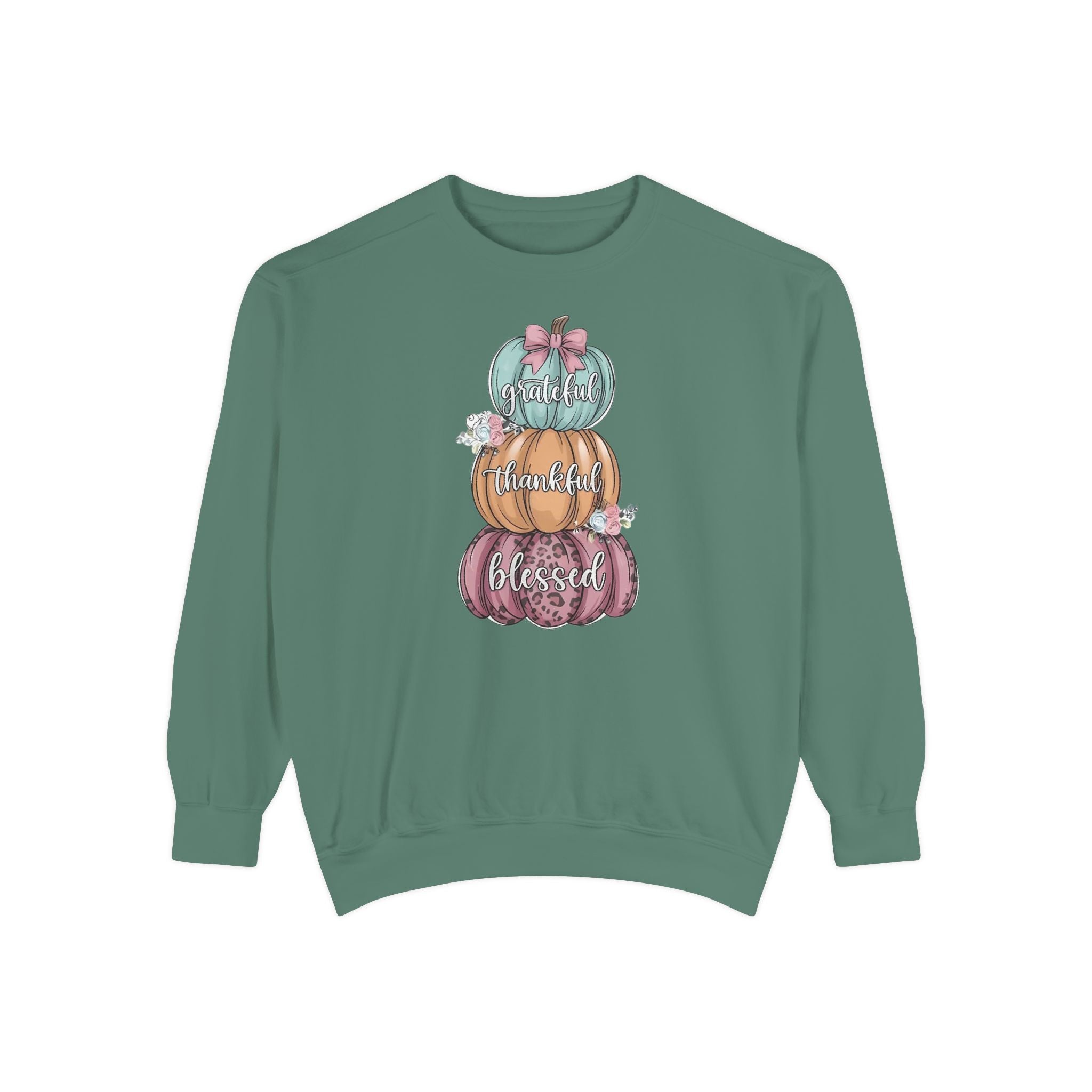 Pumpkin Stack Sweatshirt — Grateful, Thankful, Blessed