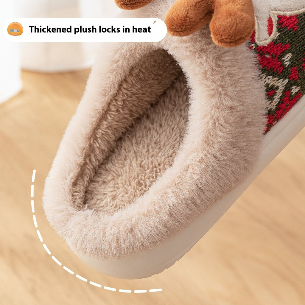 Women’s Christmas Reindeer Plush Slippers – Cozy Holiday House Shoes