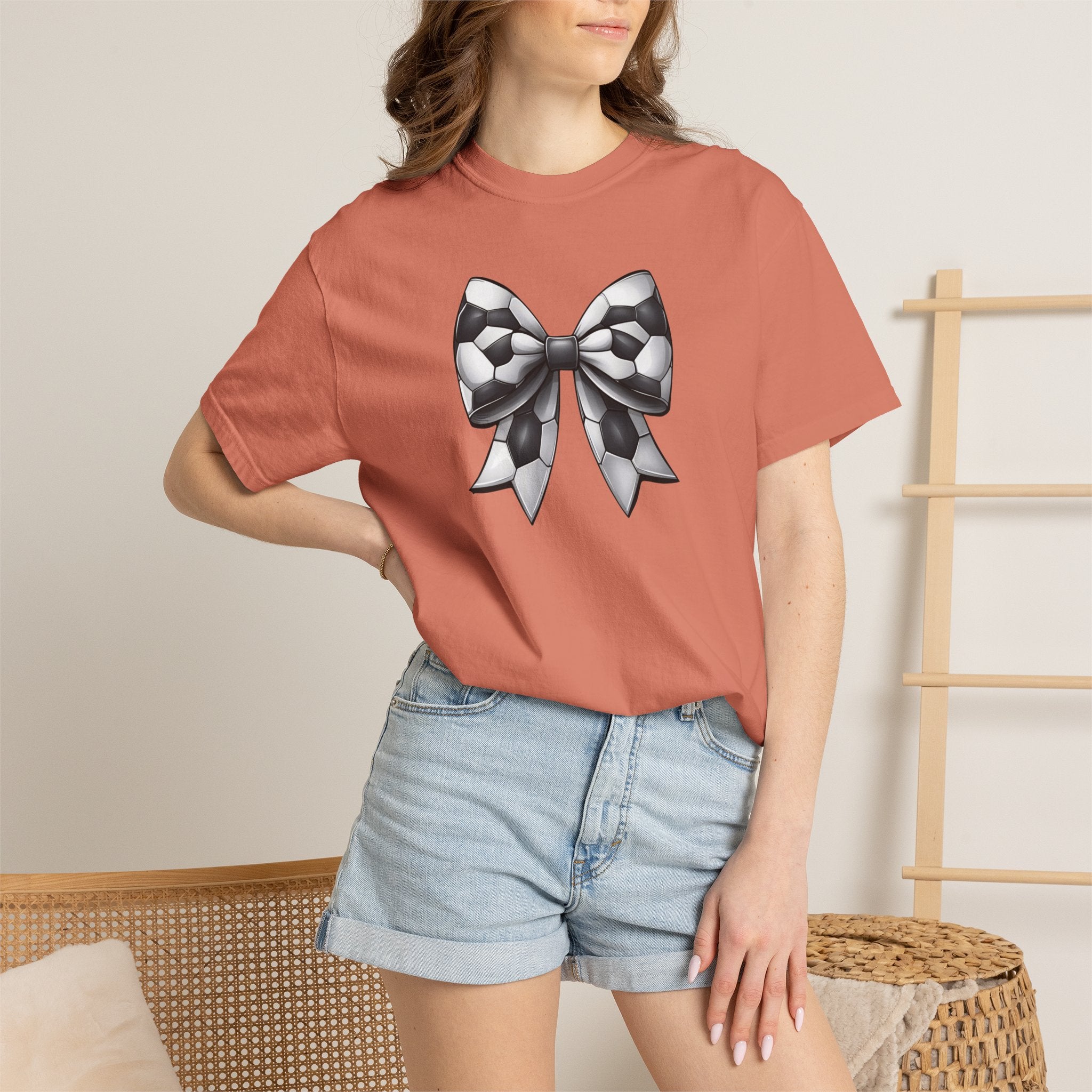 Checkerboard Bow T-Shirt — Monochrome Vintage Ribbon Graphic