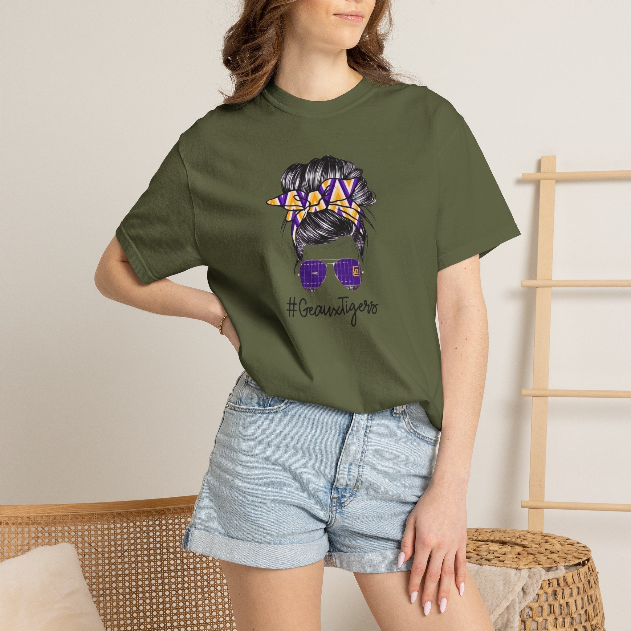 Gravtigers Hair Bun Sunglasses Graphic Tee
