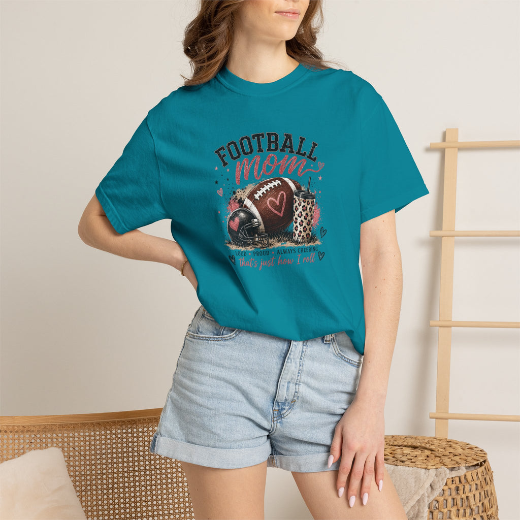 Football Mom T-Shirt — Leopard Heart Football Design