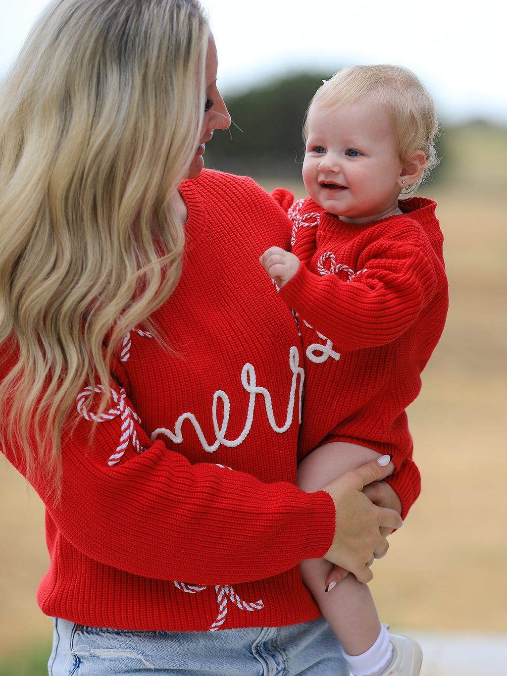Mom and Me Winter Christmas Red "merry" Pullover Sweater