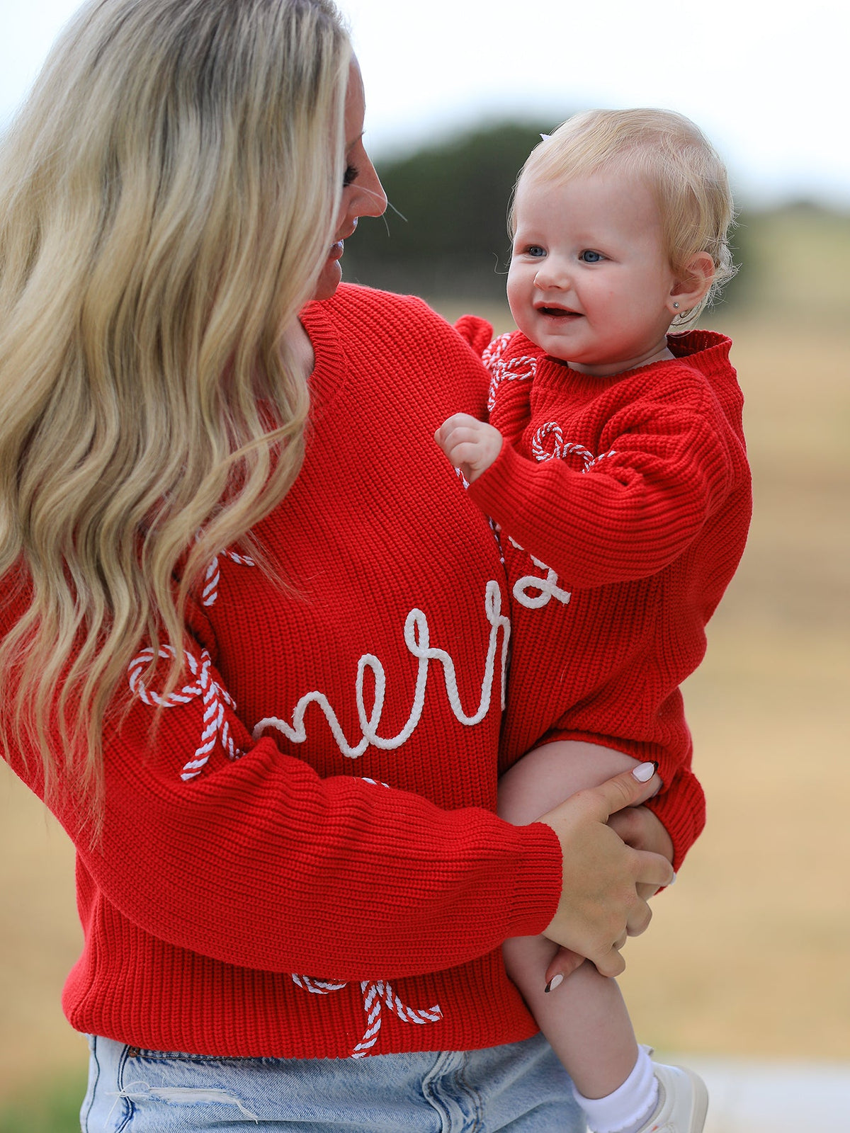 Mom and Me Winter Christmas Red "merry" Pullover Sweater
