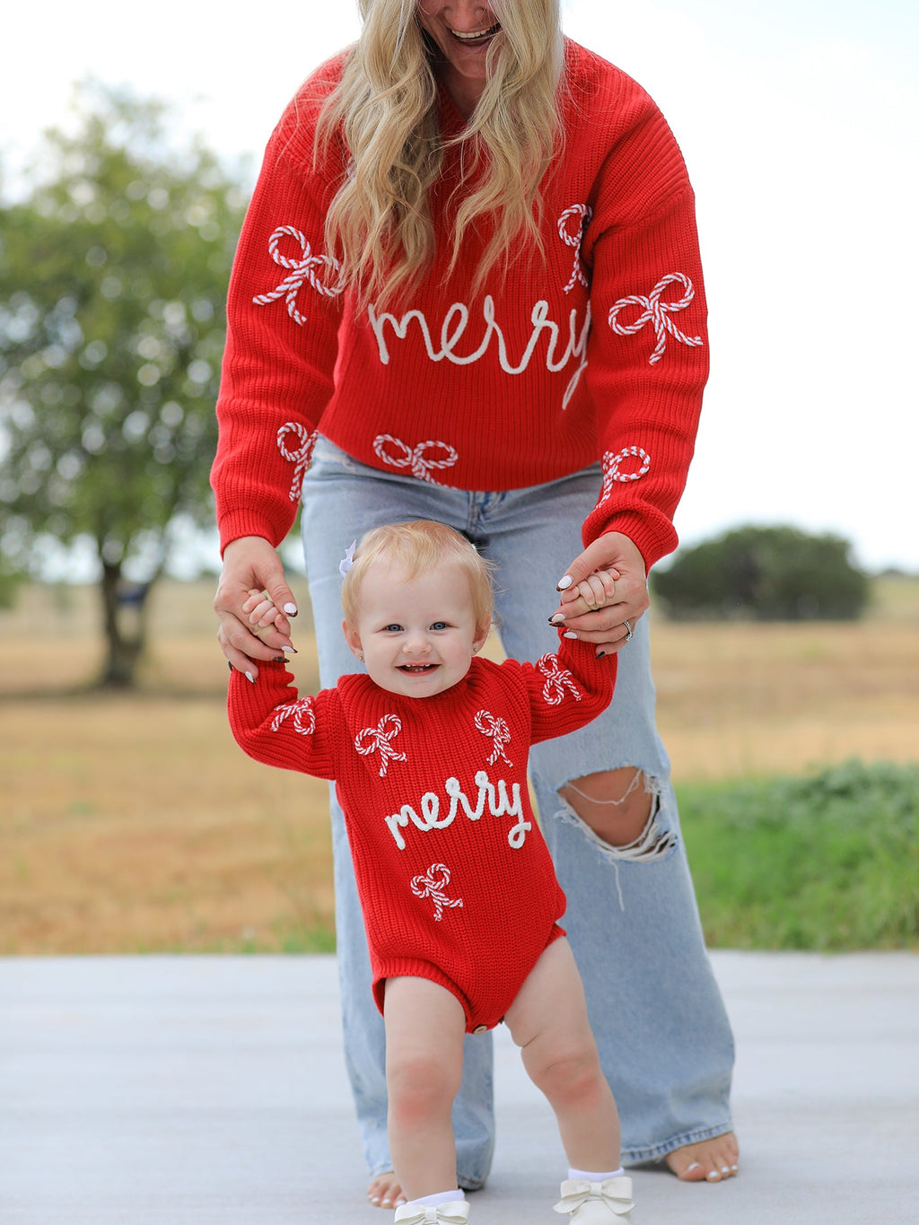 Mom and Me Winter Christmas Red "merry" Pullover Sweater