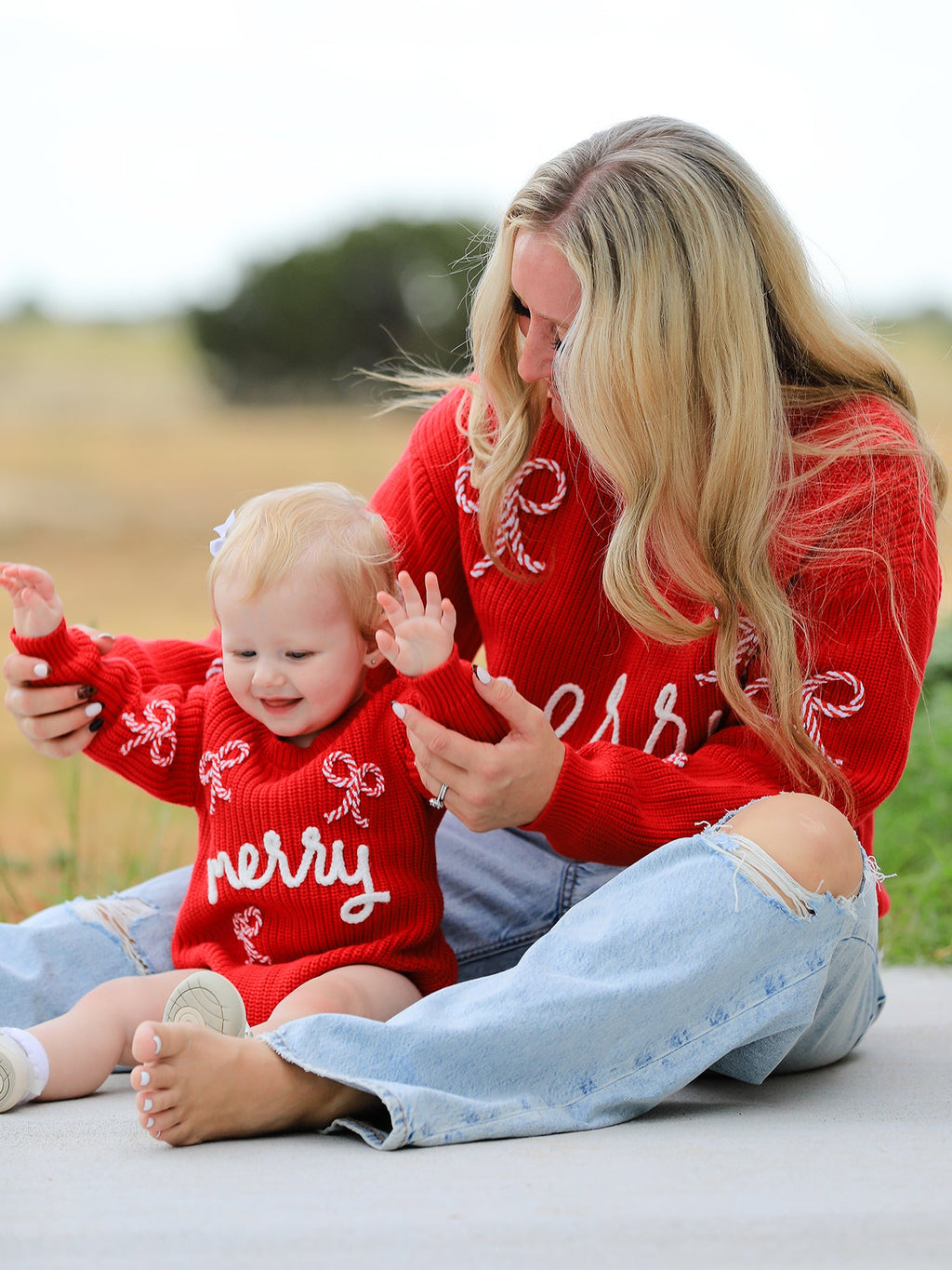 Mom and Me Winter Christmas Red "merry" Pullover Sweater