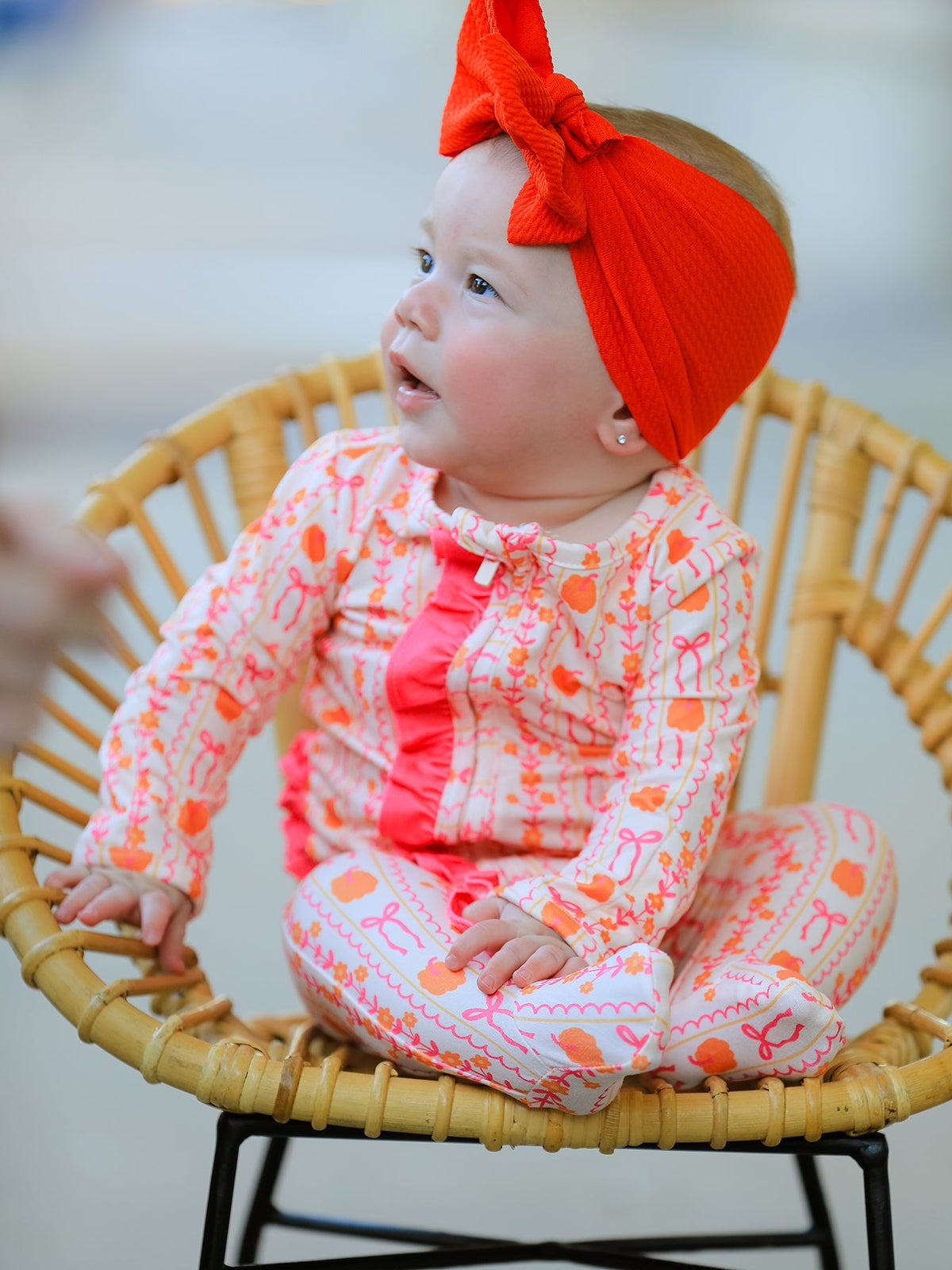 Girls Pink Pumpkin & Bow Long Sleeve Ruffle Dress – Fall Halloween Outfit