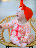 Girls Pink Pumpkin & Bow Long Sleeve Ruffle Dress – Fall Halloween Outfit