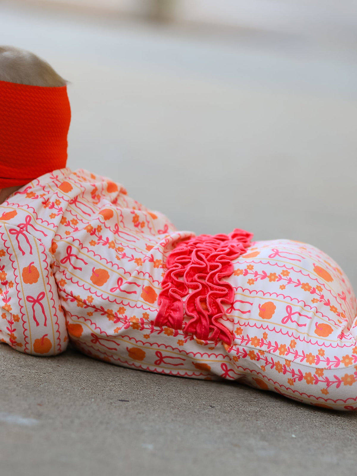 Girls Pink Pumpkin & Bow Long Sleeve Ruffle Dress – Fall Halloween Outfit