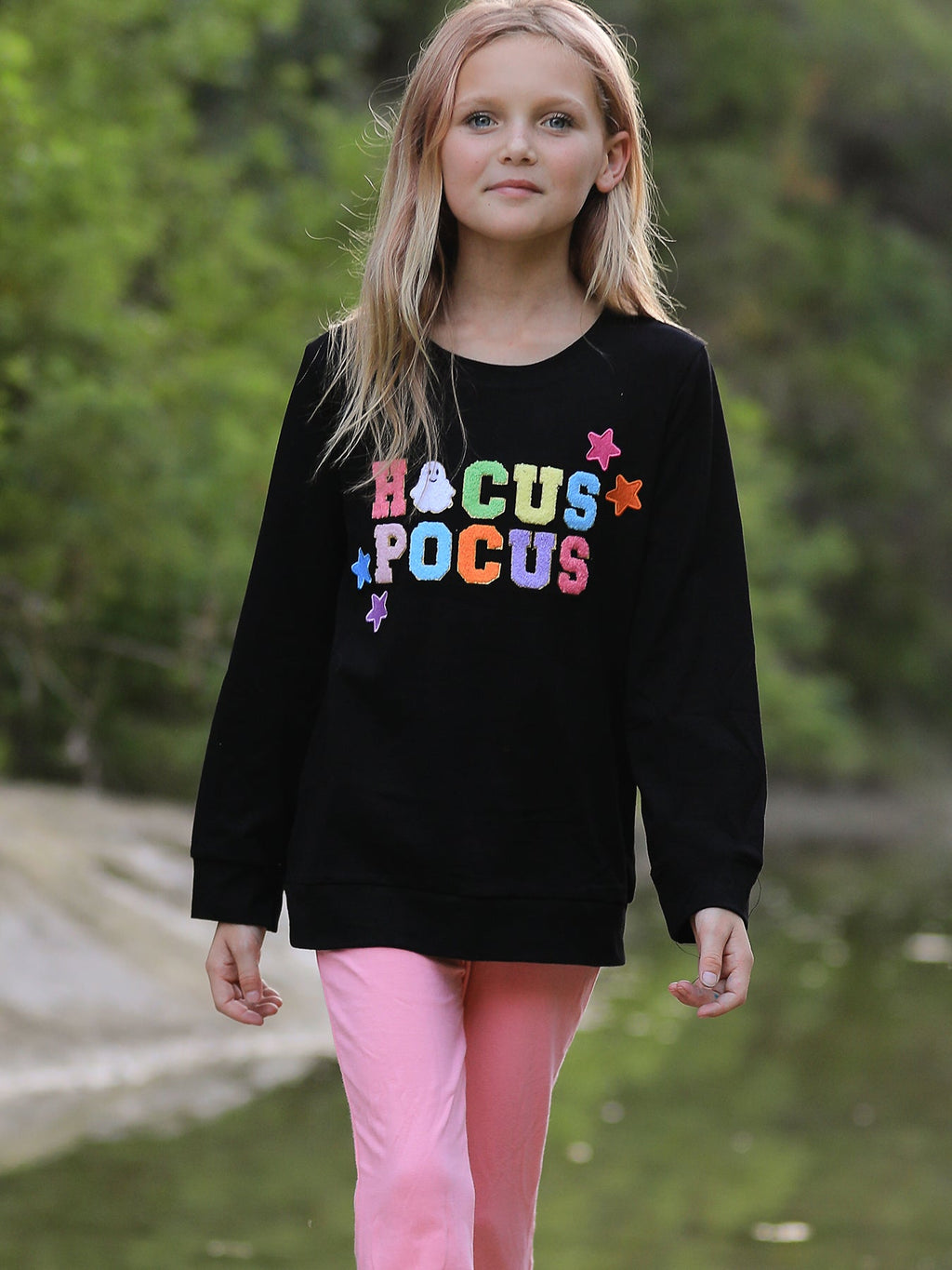 Girls Hocus Pocus Halloween Long Sleeve Top & Pink Flare Pants Outfit Set