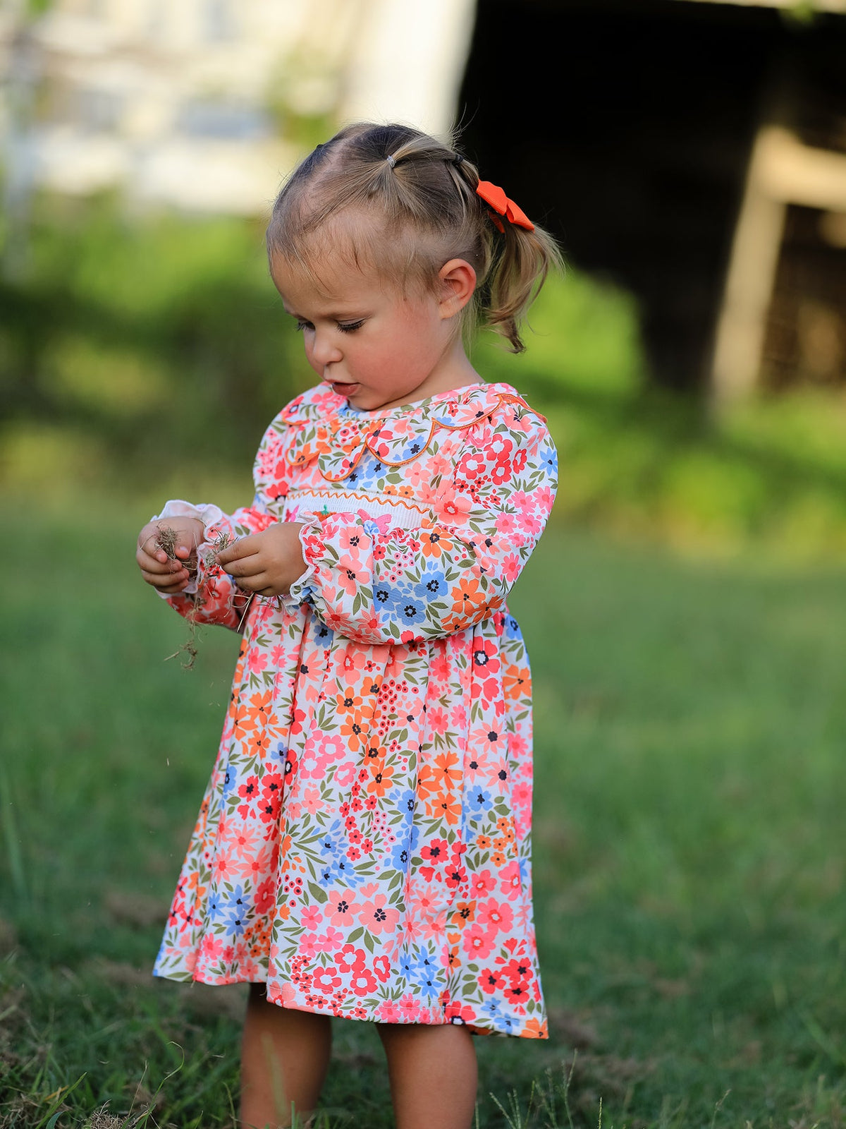 Girls Pink Fall Pumpkin & Bow Long Sleeve Twirl Dress