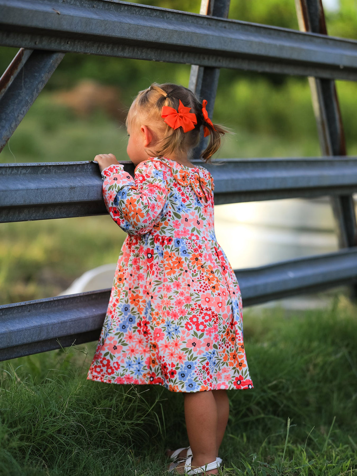 Girls Pink Fall Pumpkin & Bow Long Sleeve Twirl Dress