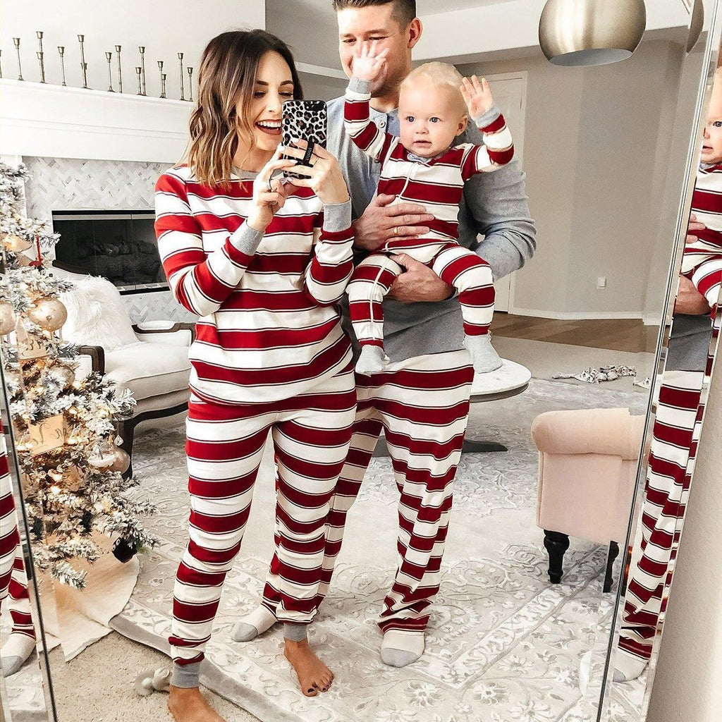 Matching Family Christmas Pajamas – Red & White Striped Holiday Pajama Set