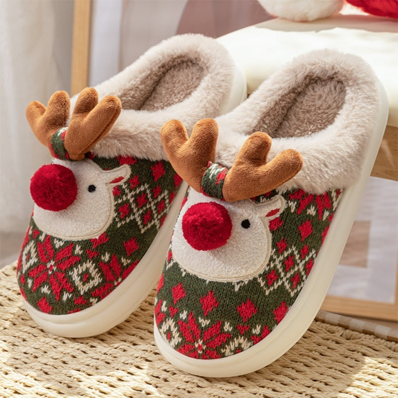 Women’s Christmas Reindeer Plush Slippers – Cozy Holiday House Shoes