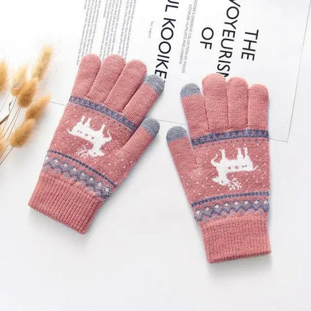 Colorful Christmas Deer Printed Warm Autumn Winter Comfortable Gloves For Men Women Cute Unisex Stylish Design Soft Full Finger Gloves