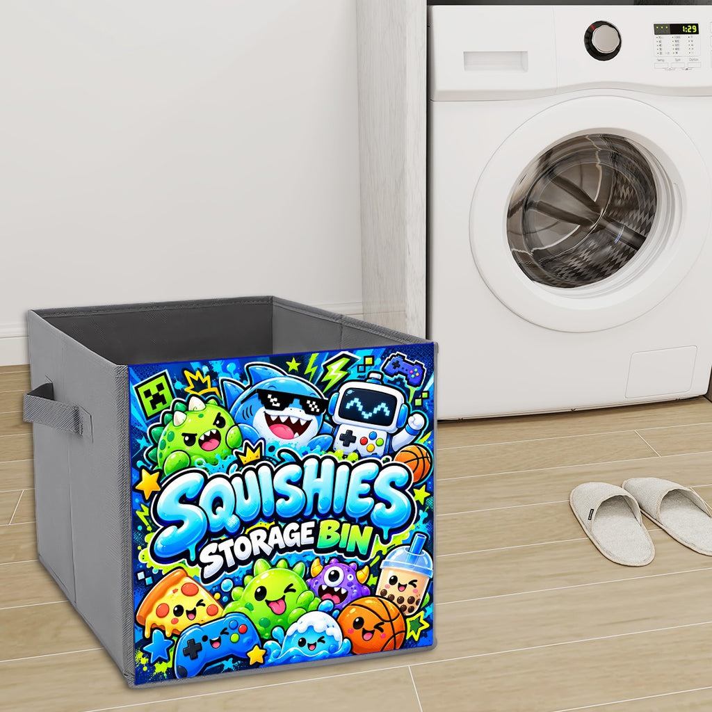 Kawaii Squishies Storage Bin – Blue Gamer Collapsible Toy Organizer